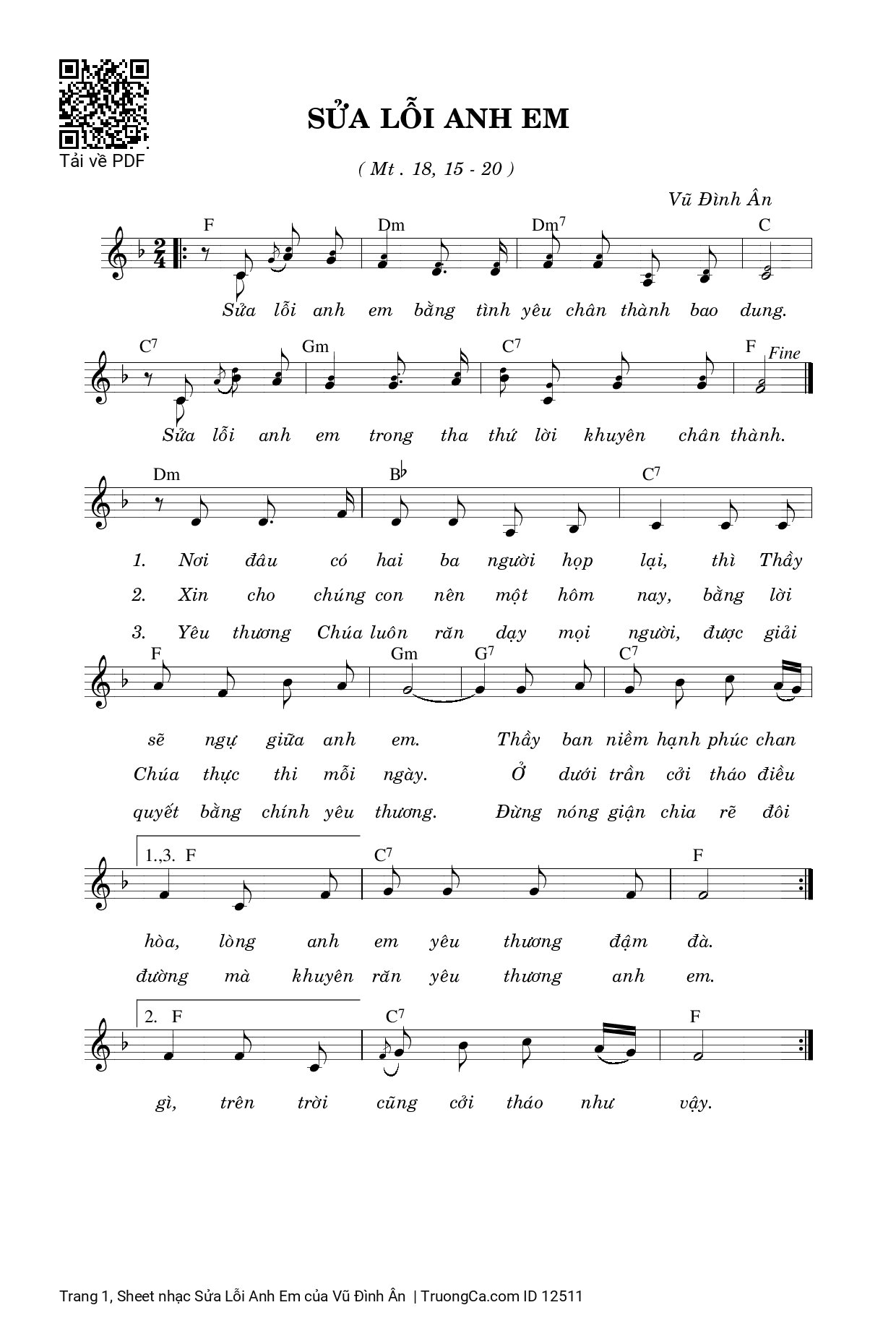 Sheet PDF of Sửa Lỗi Anh Em