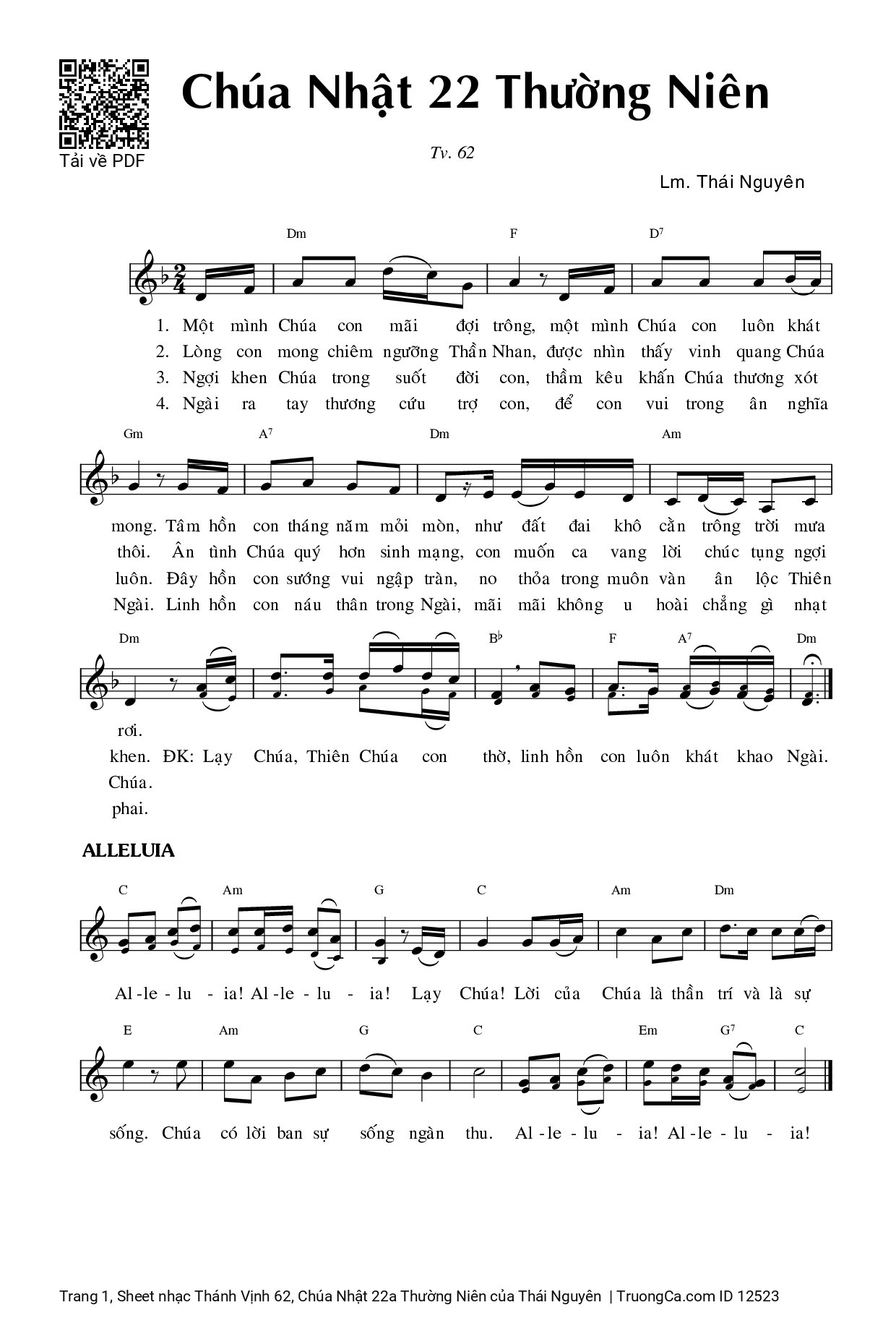 Sheet PDF of Thánh Vịnh 62, Chúa Nhật 22a Thường Niên