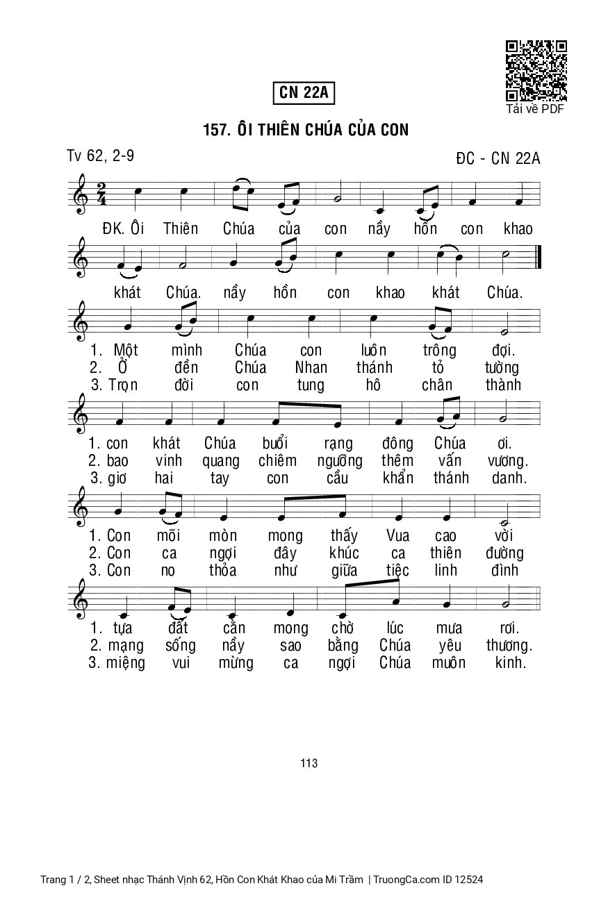 Sheet PDF of Thánh Vịnh 62, Hồn Con Khát Khao