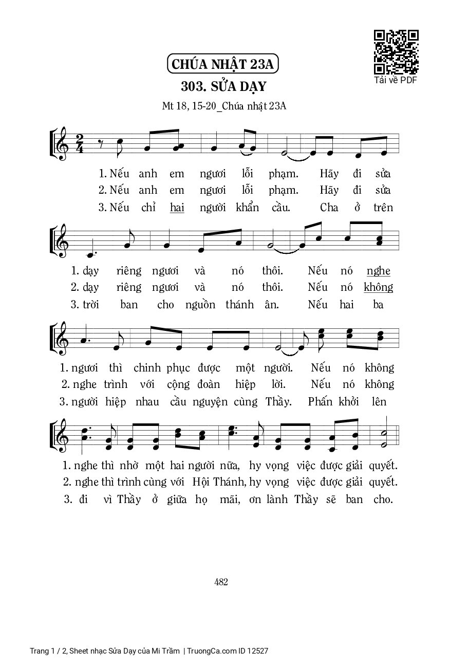 Sheet PDF of Sửa Dạy - Mi Trầm