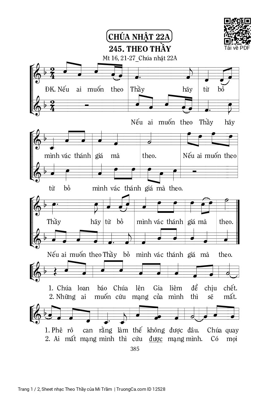 Sheet PDF of Theo Thầy - Mi Trầm