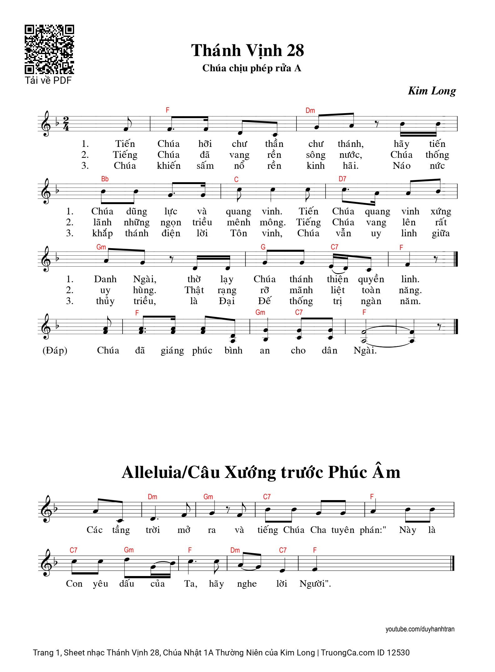 Page 1 of Sheet music PDF Thánh Vịnh 28, Chúa Nhật 1a Thường Niên - Kim Long