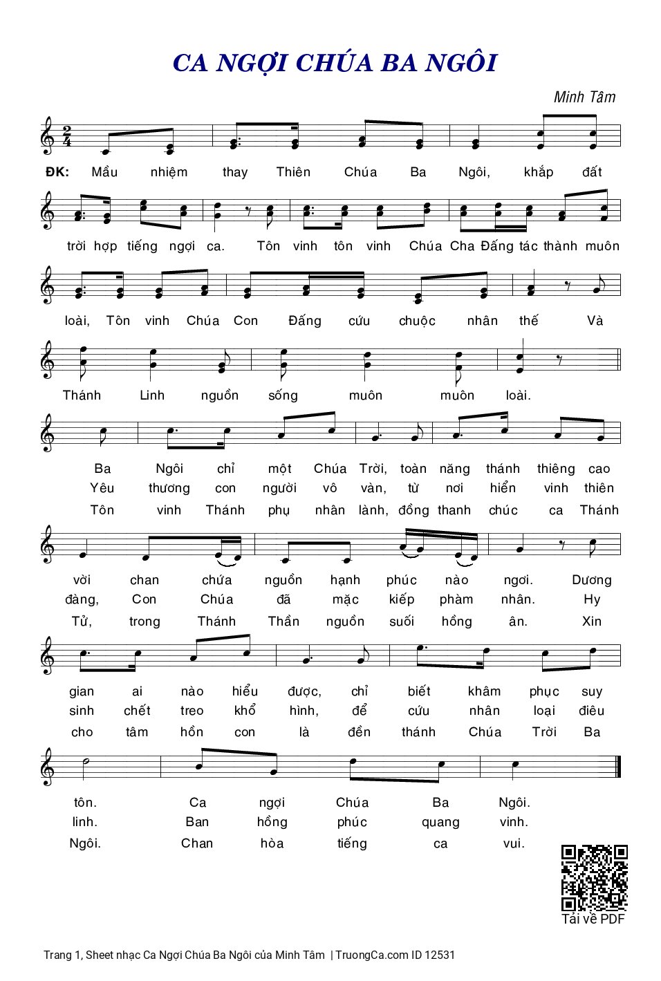 Sheet PDF of Ca Ngợi Chúa Ba Ngôi