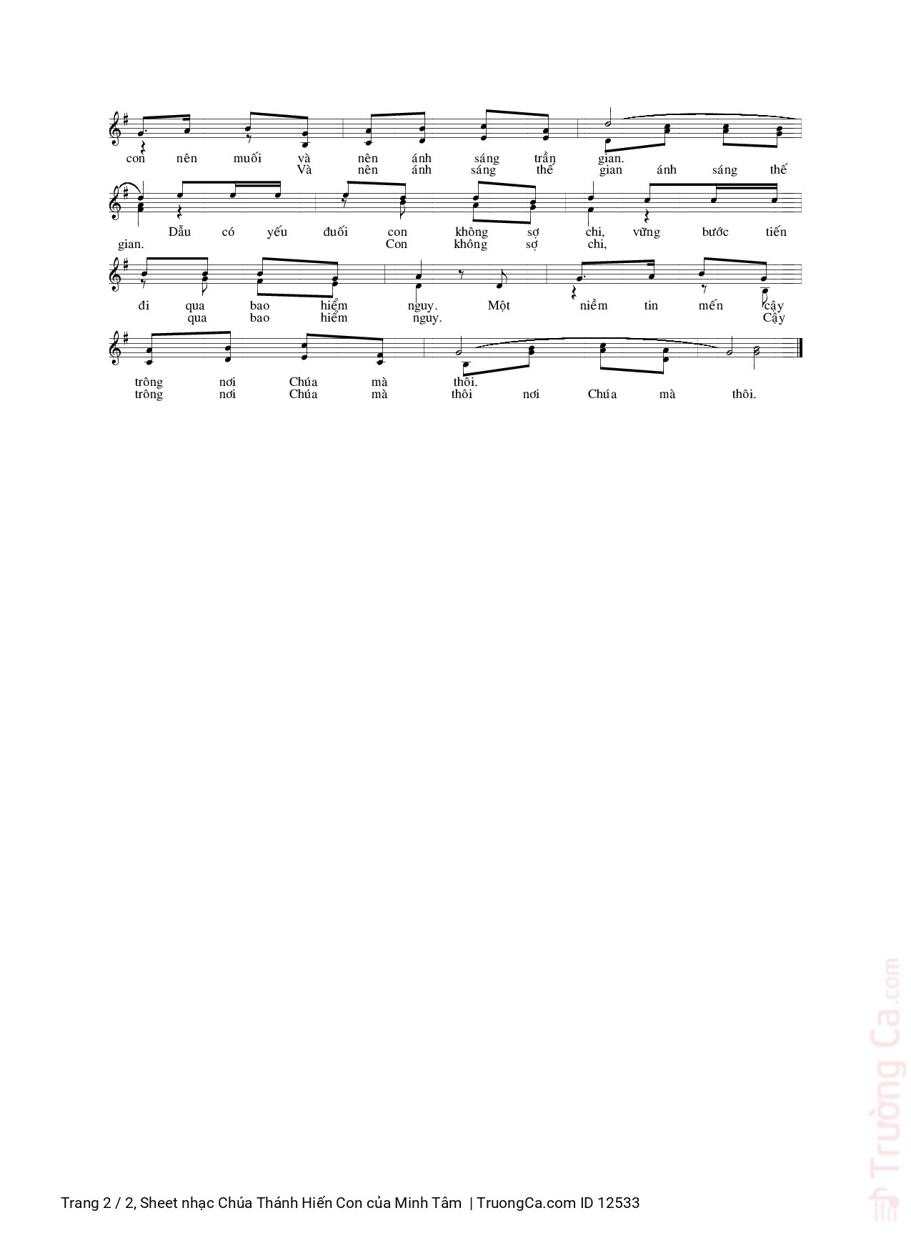 Page 2 of Sheet music PDF Chúa Thánh Hiến Con - Minh Tâm