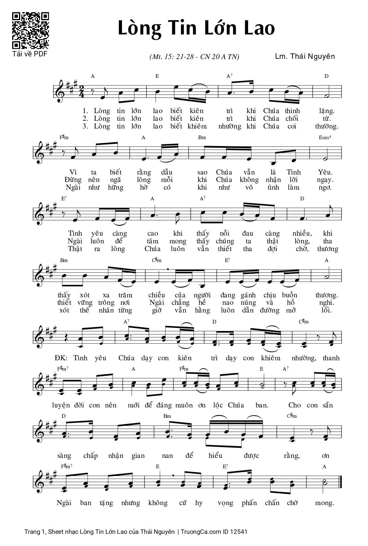 Sheet PDF of Lòng Tin Lớn Lao