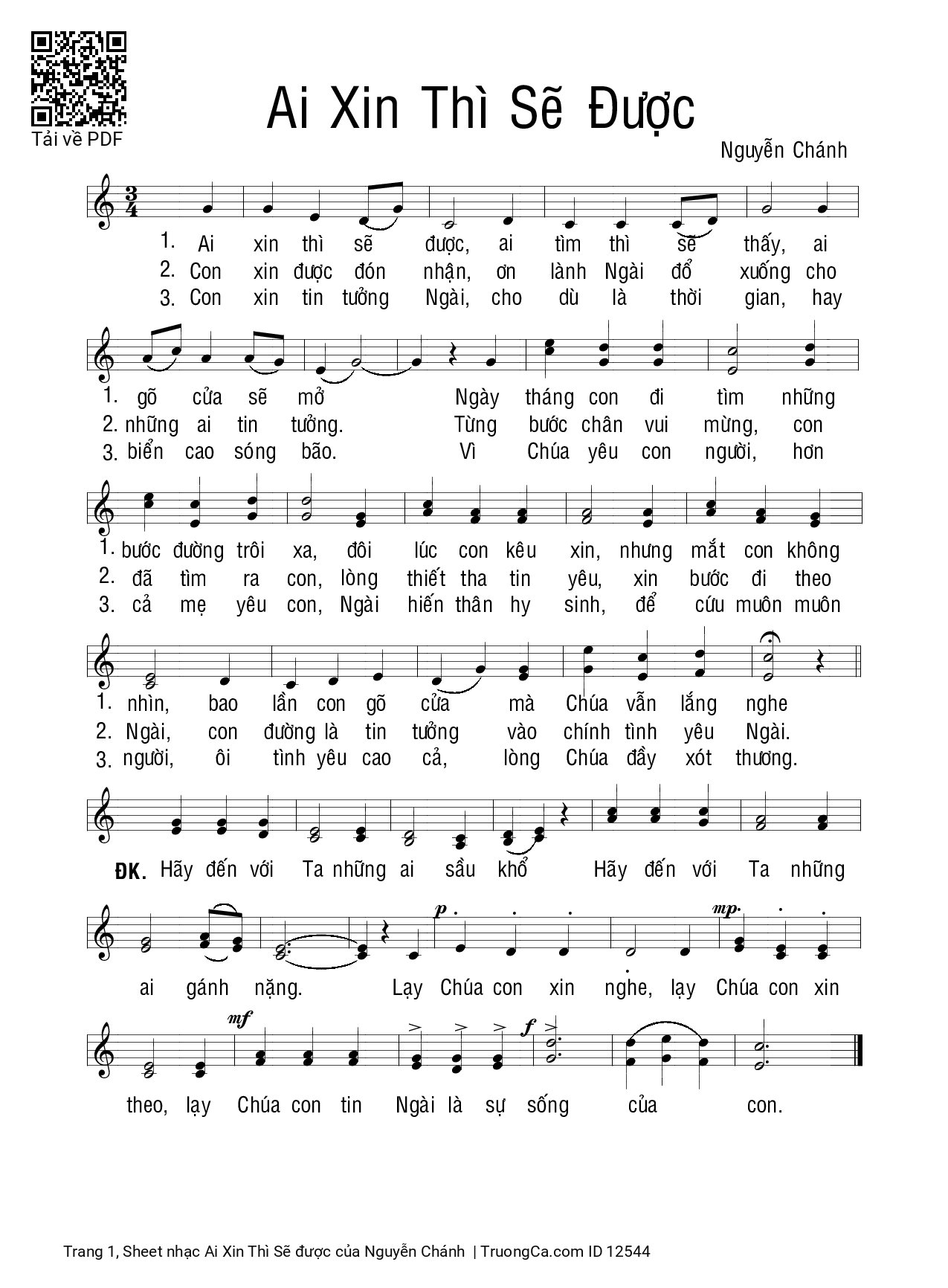 Page 1 of Sheet music PDF Ai Xin Thì Sẽ được - Nguyễn Chánh