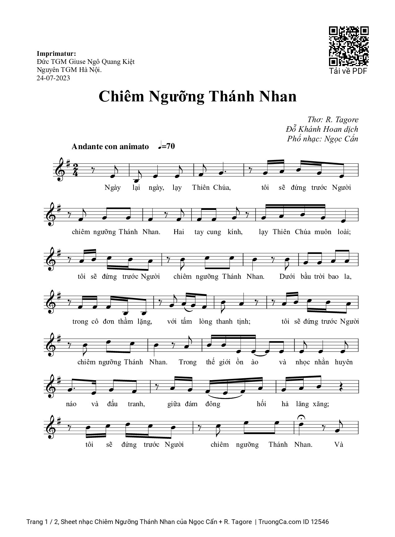 Sheet PDF of Chiêm Ngưỡng Thánh Nhan
