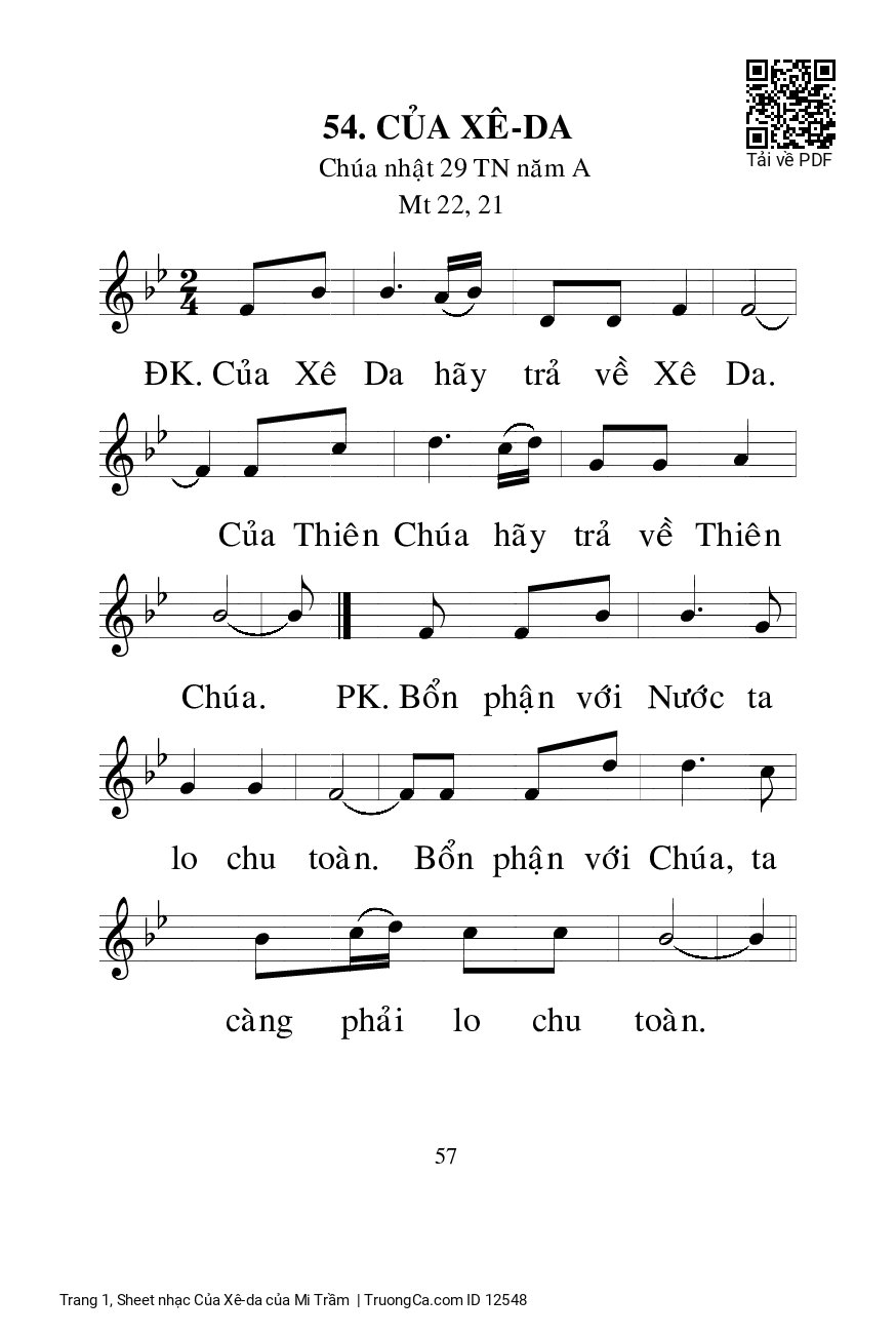 Sheet PDF of Của Xê-da - Mi Trầm