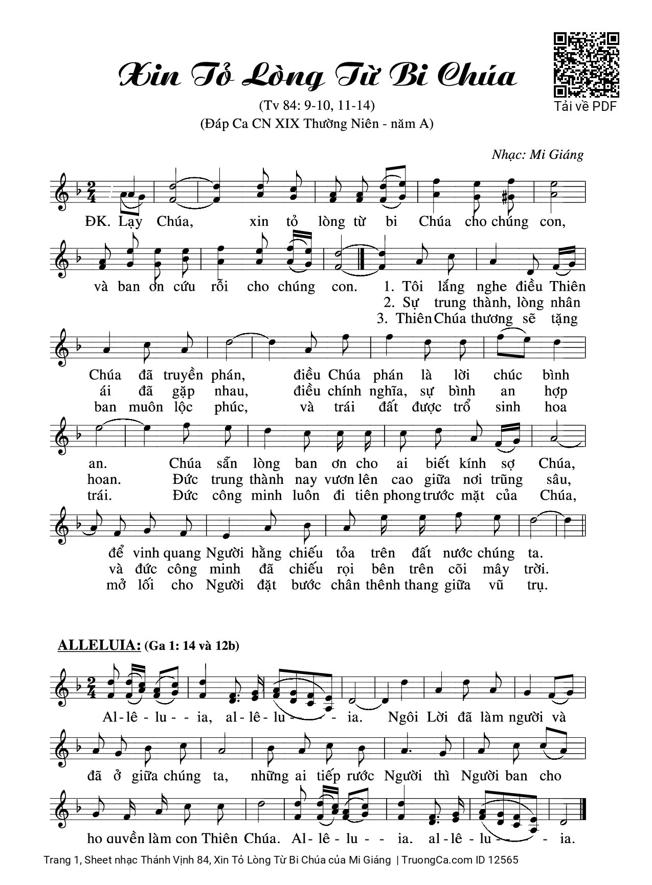 Sheet PDF of Thánh Vịnh 84, Xin Tỏ Lòng Từ Bi Chúa