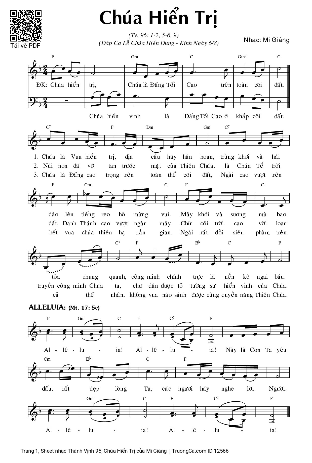 Sheet PDF of Thánh Vịnh 95, Chúa Hiển Trị