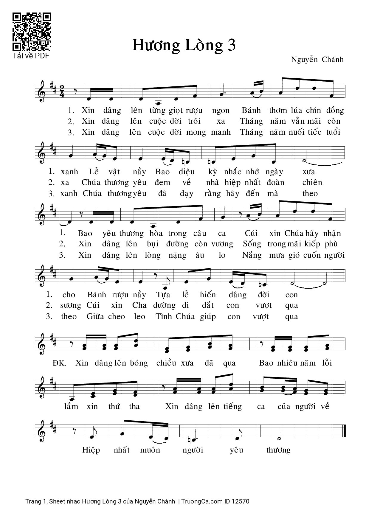 Page 1 of Sheet music PDF Hương Lòng 3 - Nguyễn Chánh