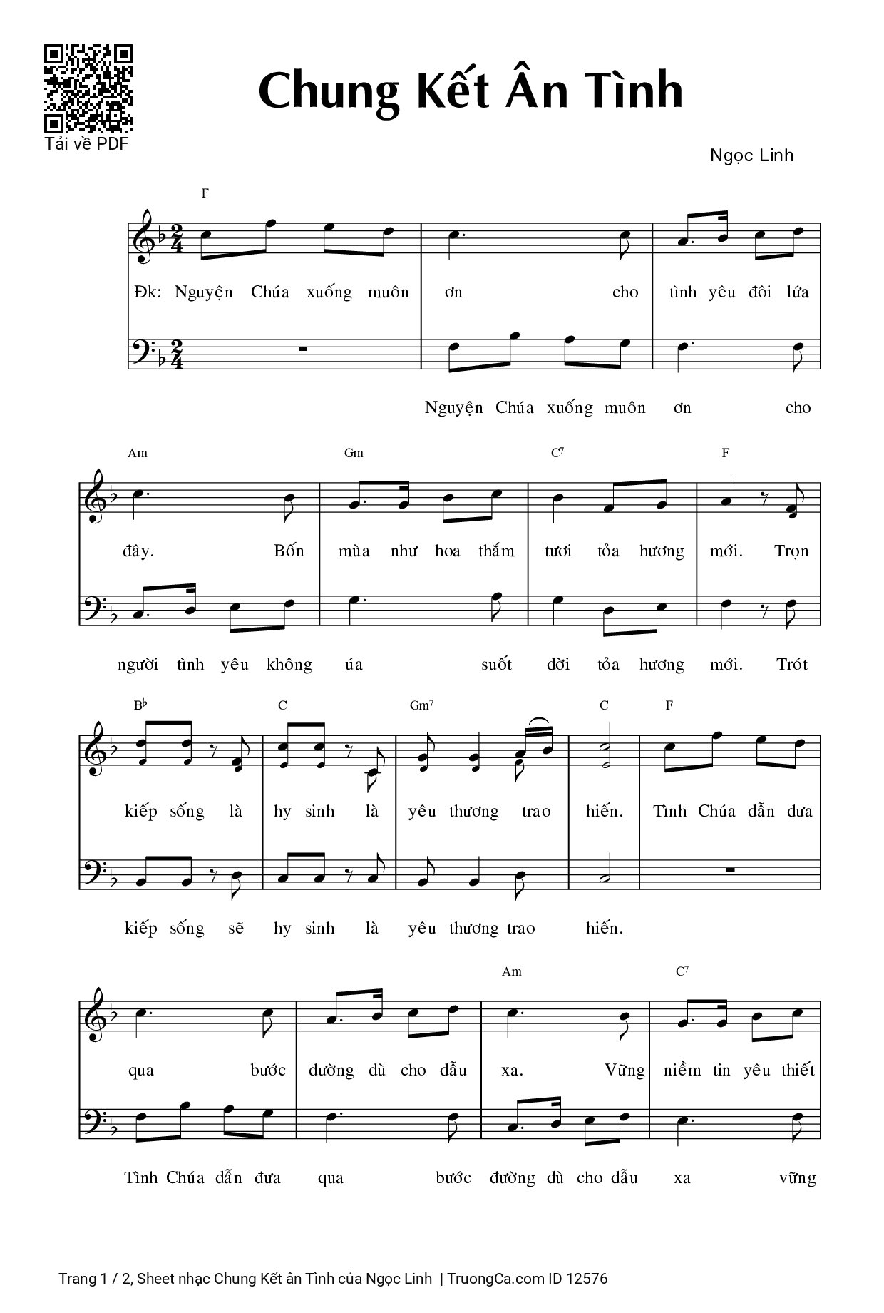Sheet PDF of Chung Kết ân Tình