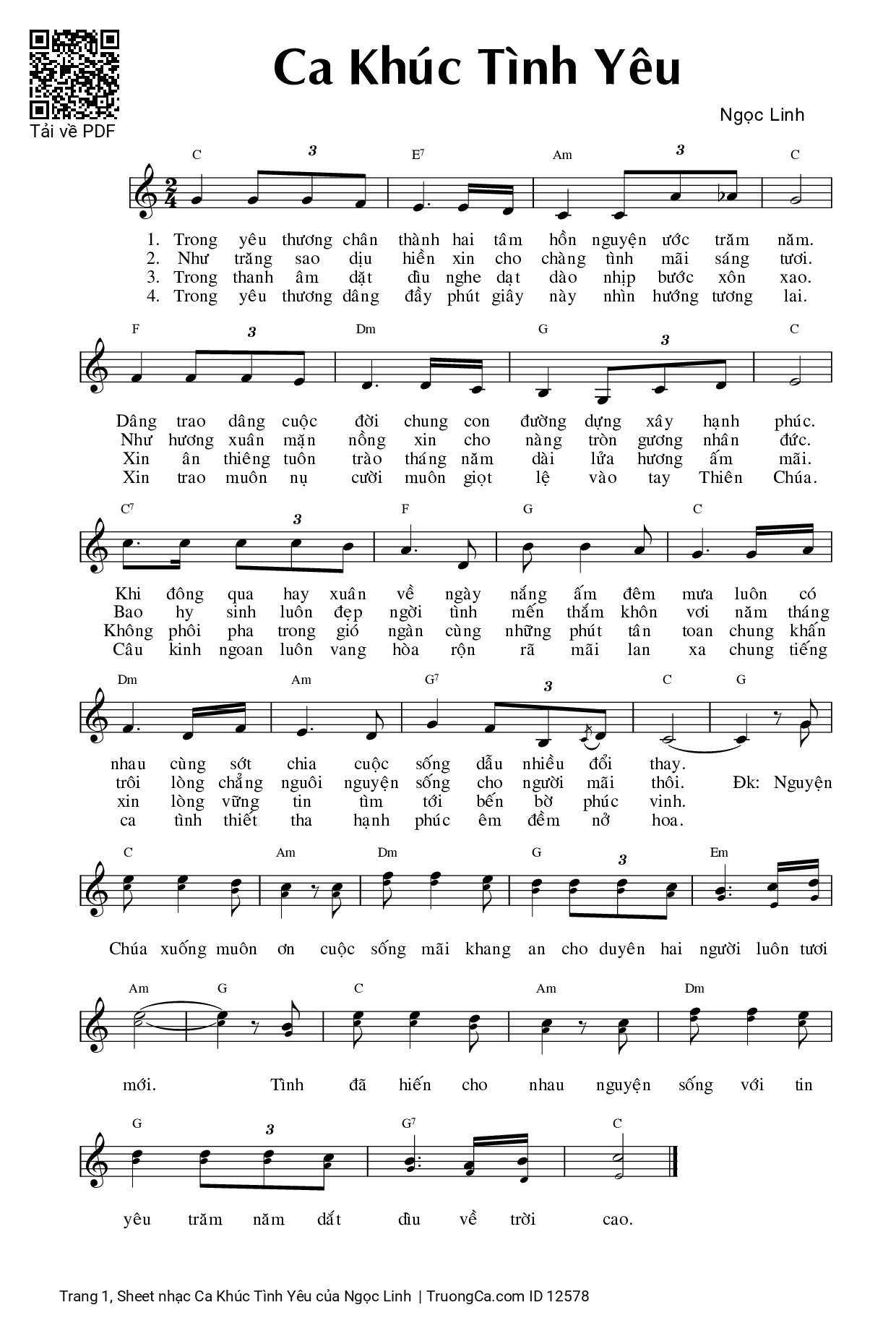 Page 1 of Sheet music PDF Ca Khúc Tình Yêu - Ngọc Linh