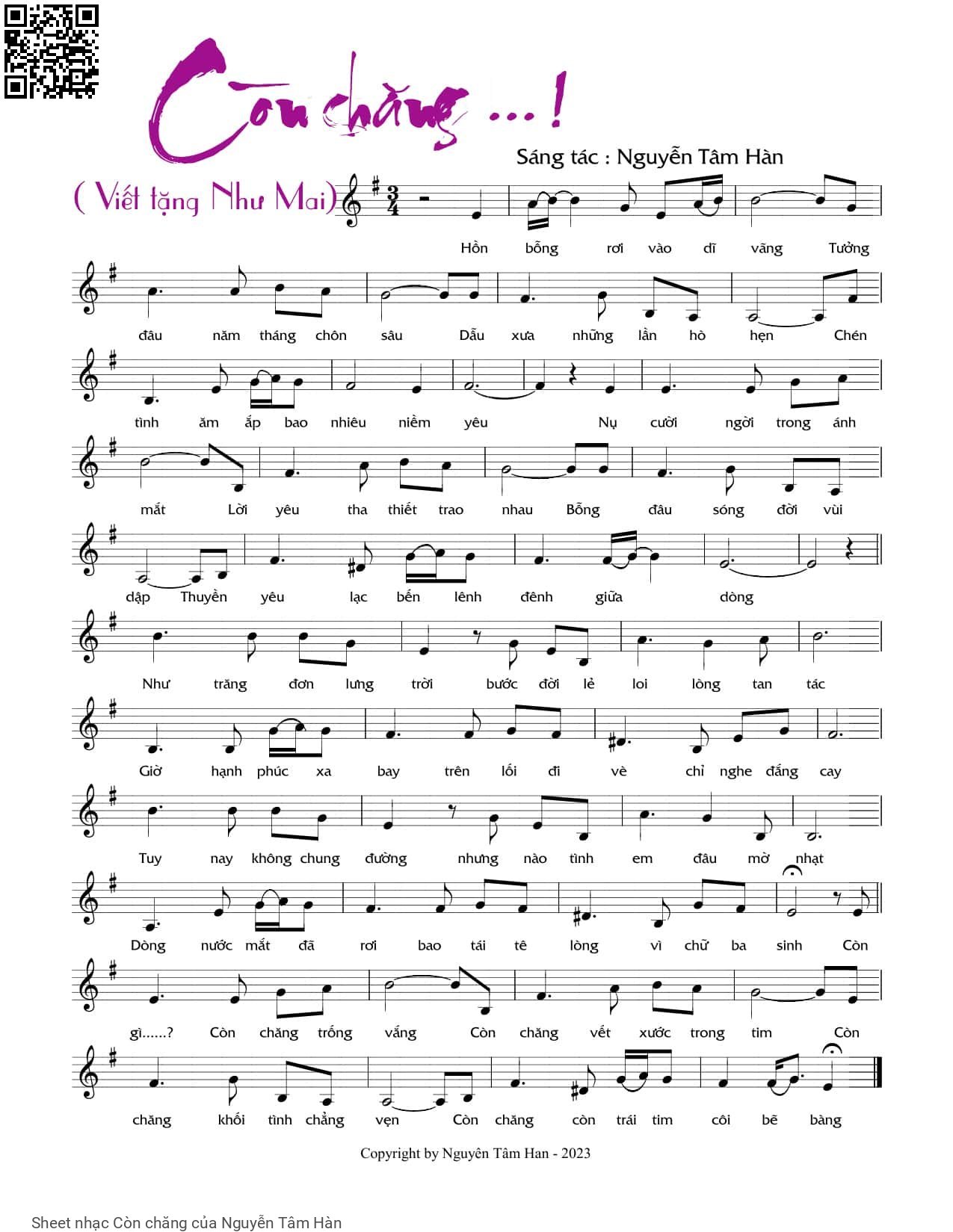 Page 1 of Sheet music PDF Còn chăng - Nguyễn Tâm Hàn