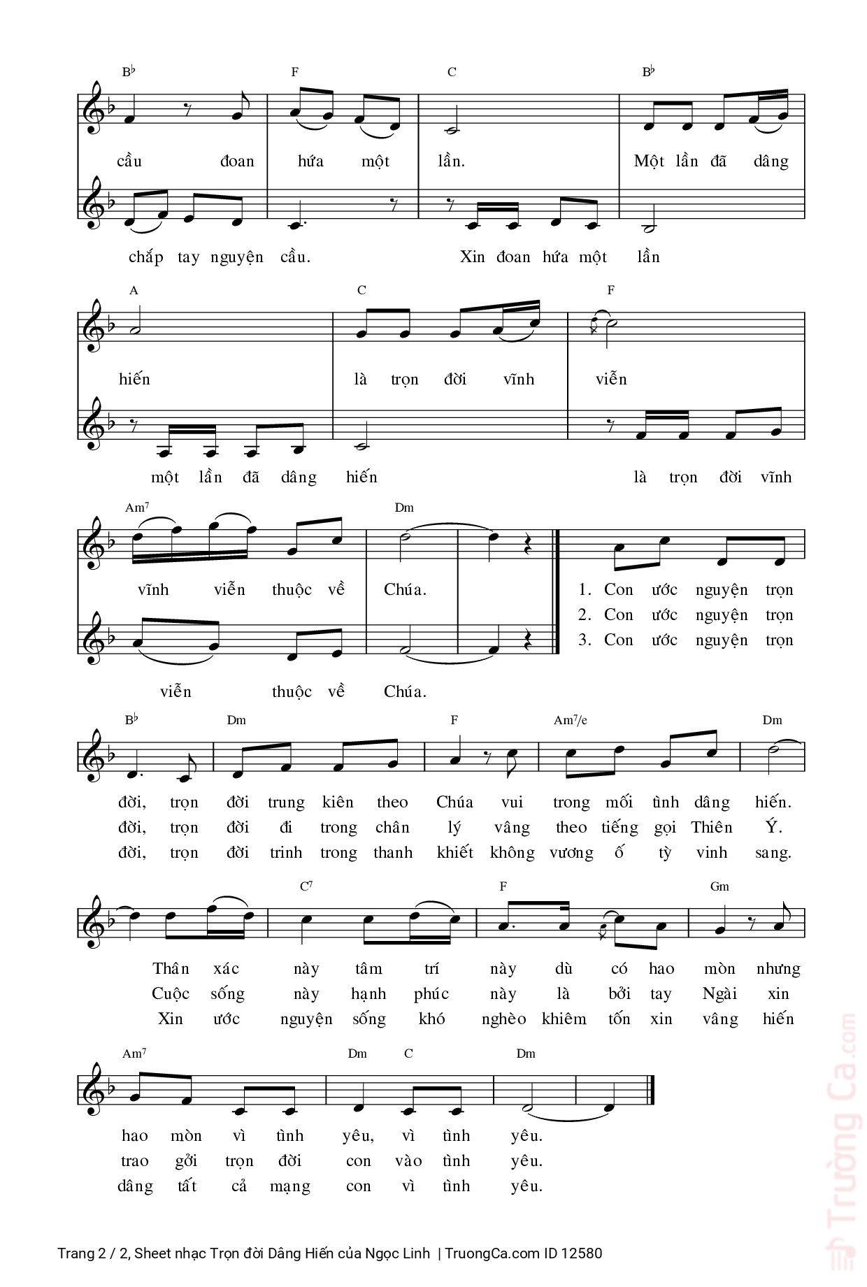 Page 2 of Sheet music PDF Trọn đời Dâng Hiến - Ngọc Linh