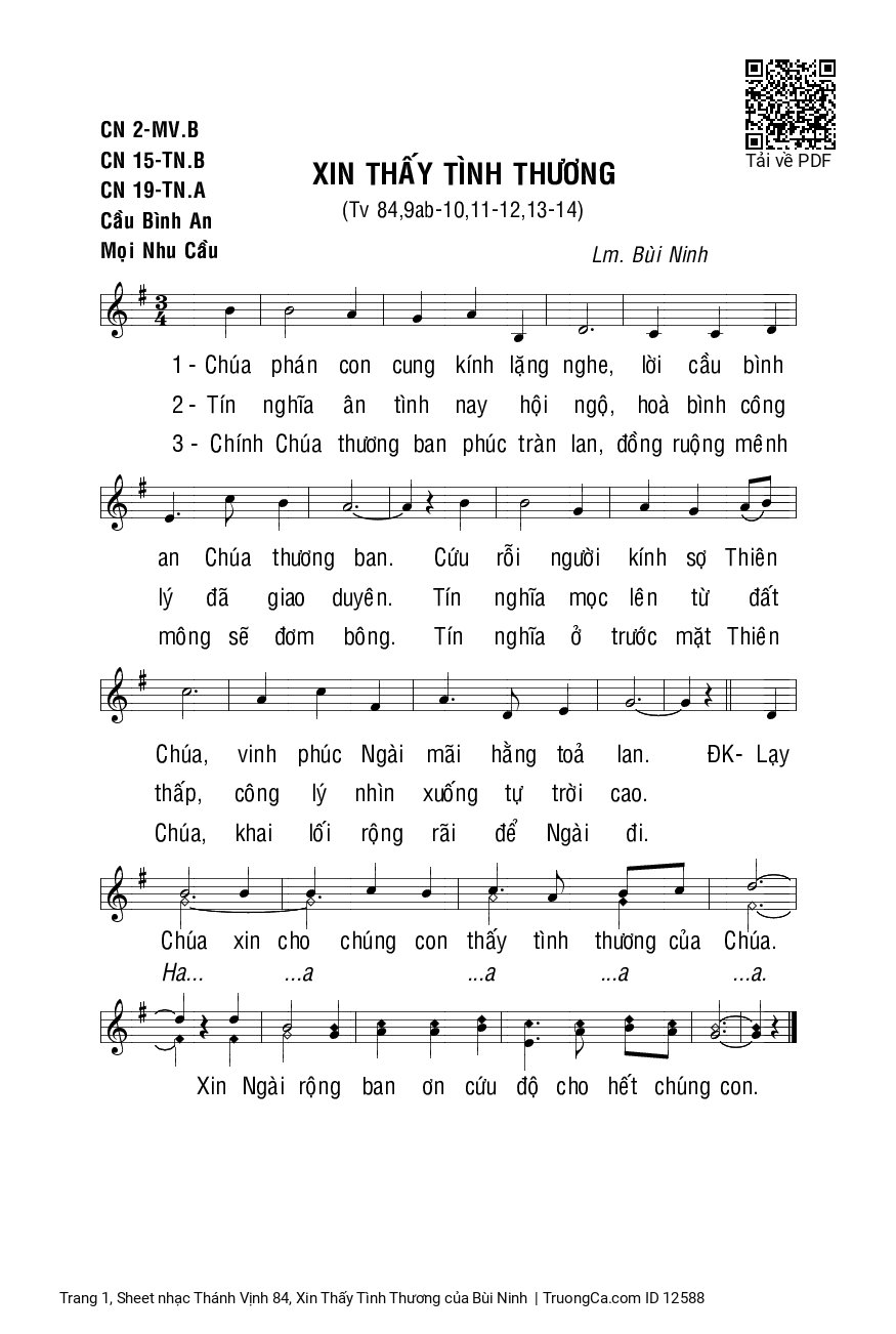 Sheet PDF of Thánh Vịnh 84, Xin Thấy Tình Thương