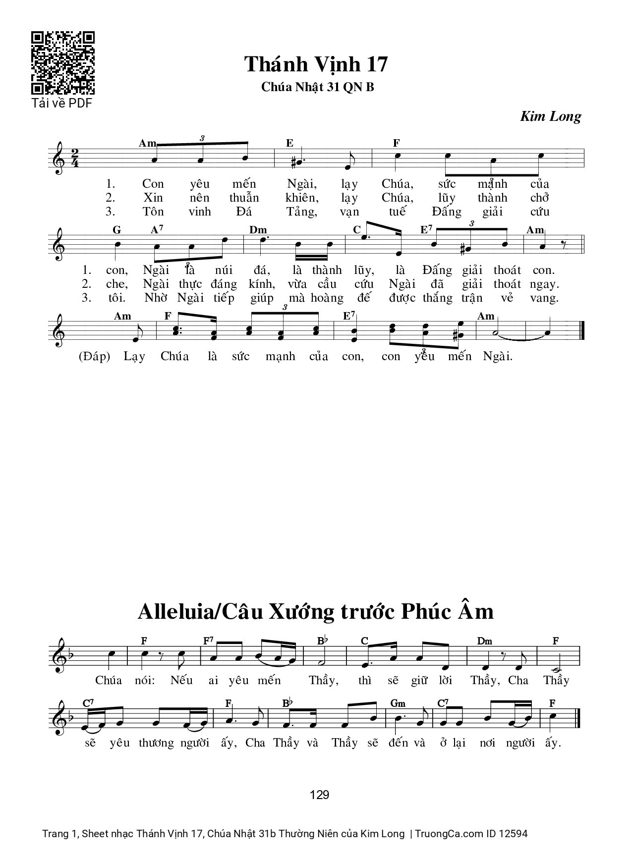 Sheet PDF of Thánh Vịnh 17, Chúa Nhật 31b Thường Niên