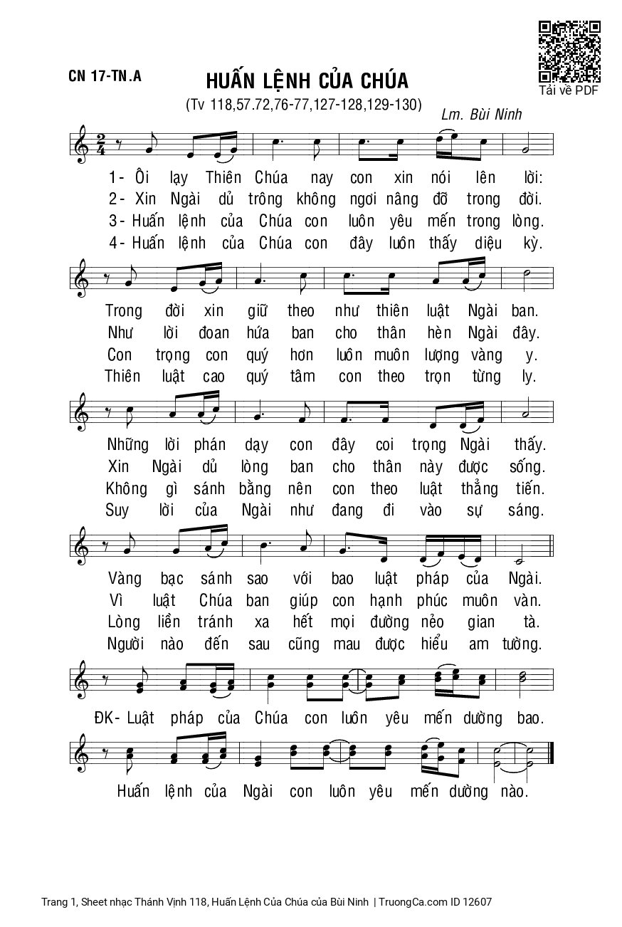 Sheet PDF of Thánh Vịnh 118, Huấn Lệnh Của Chúa