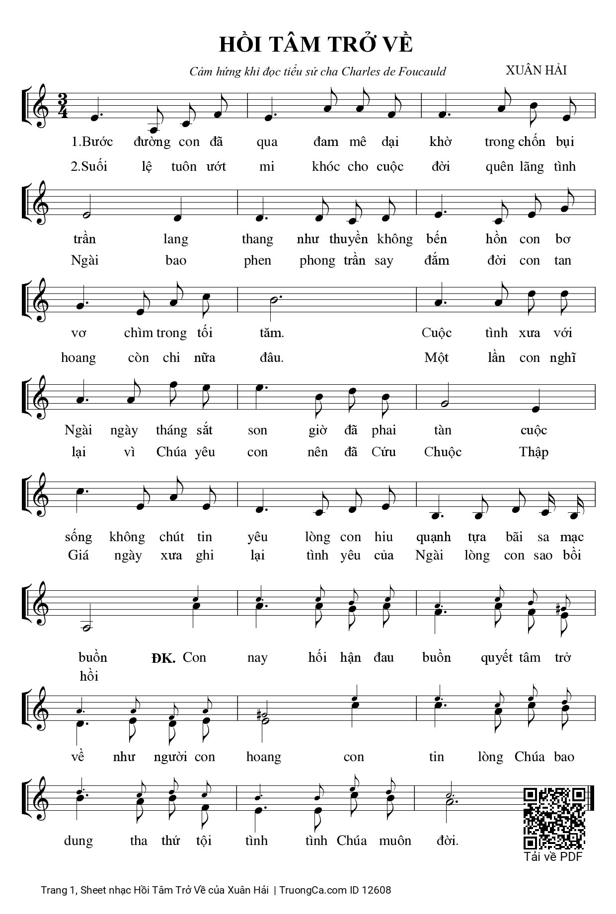 Sheet PDF of Hồi Tâm Trở Về