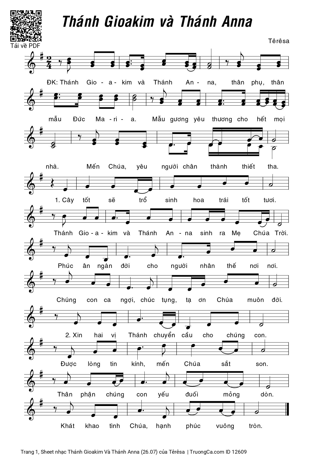 Sheet PDF of Thánh Gioakim Và Thánh Anna (26.07)