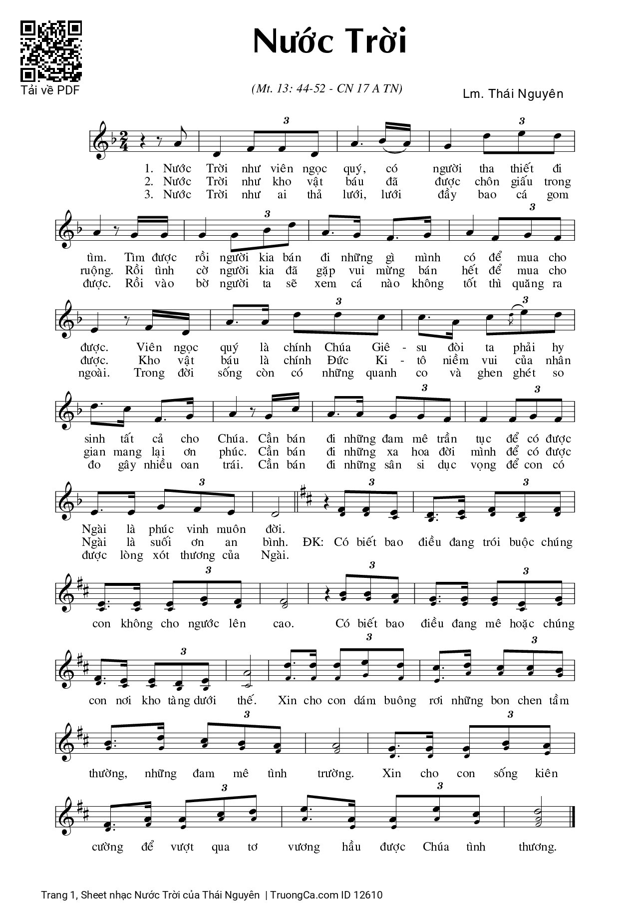 Page 1 of Sheet music PDF Nước Trời - Thái Nguyên
