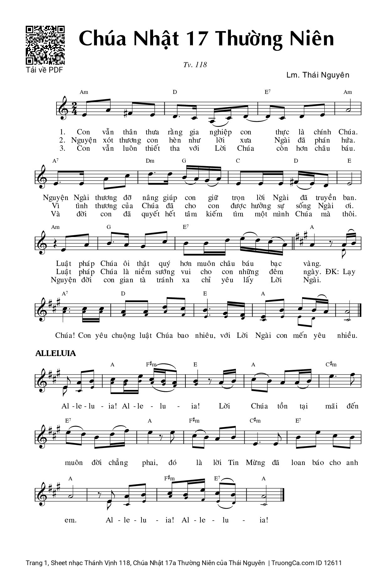 Sheet PDF of Thánh Vịnh 118, Chúa Nhật 17a Thường Niên