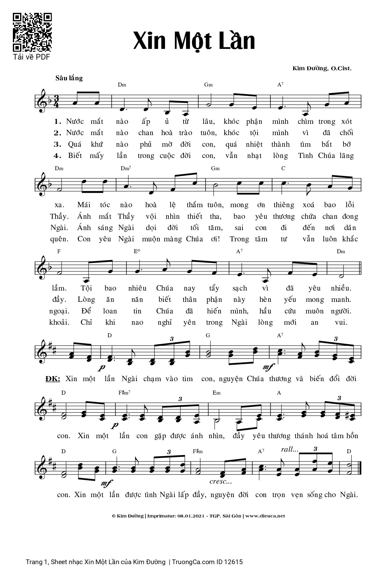 Sheet PDF of Xin Một Lần