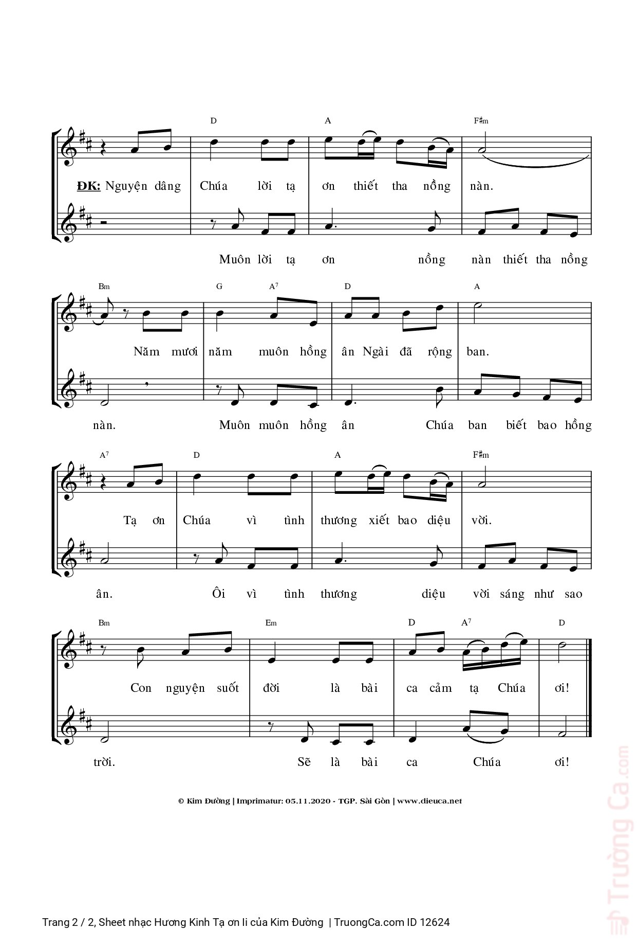 Page 2 of Sheet music PDF Hương Kinh Tạ ơn Ii - Kim Đường