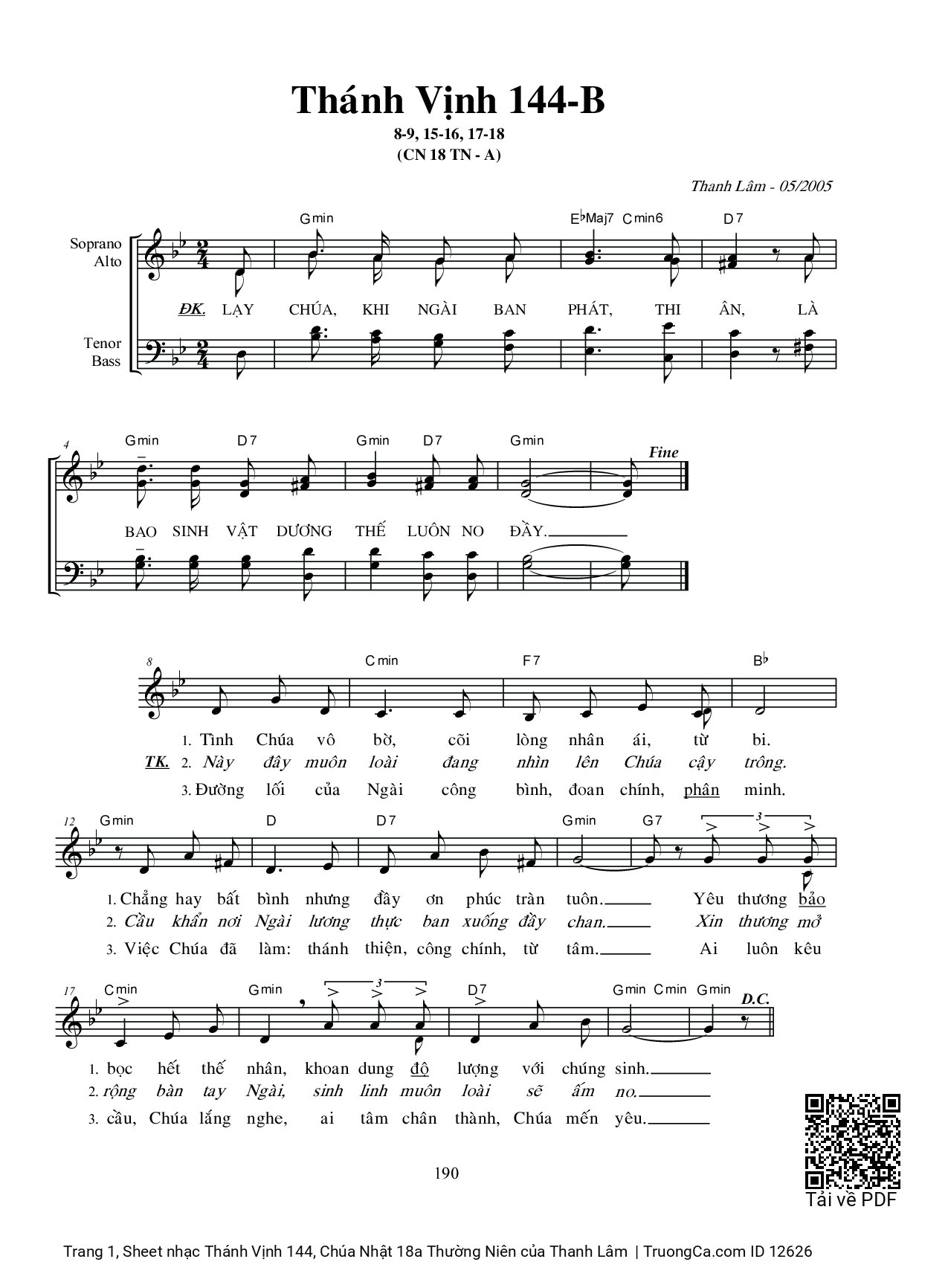 Sheet PDF of Thánh Vịnh 144, Chúa Nhật 18a Thường Niên