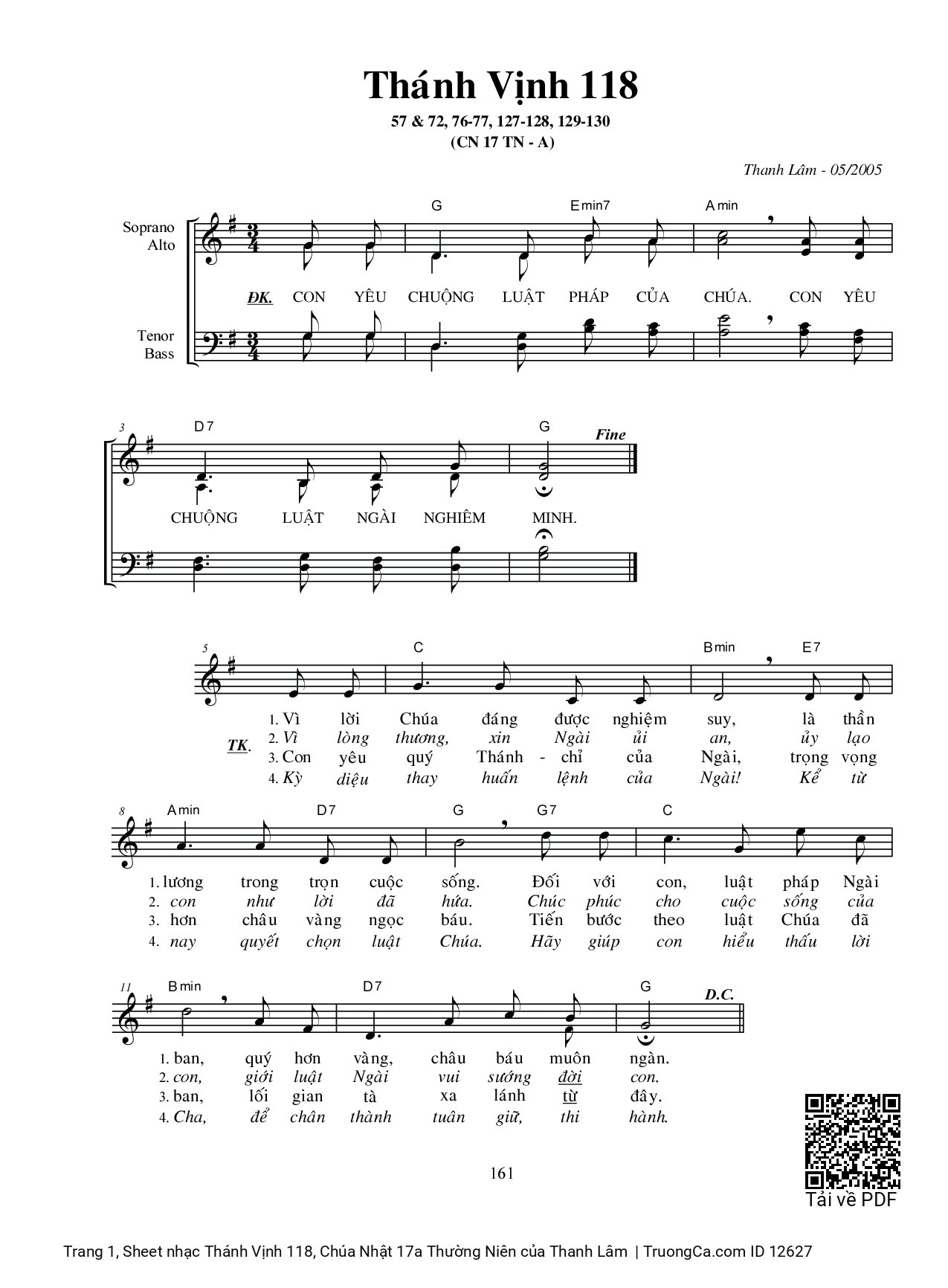 Sheet PDF of Thánh Vịnh 118, Chúa Nhật 17a Thường Niên