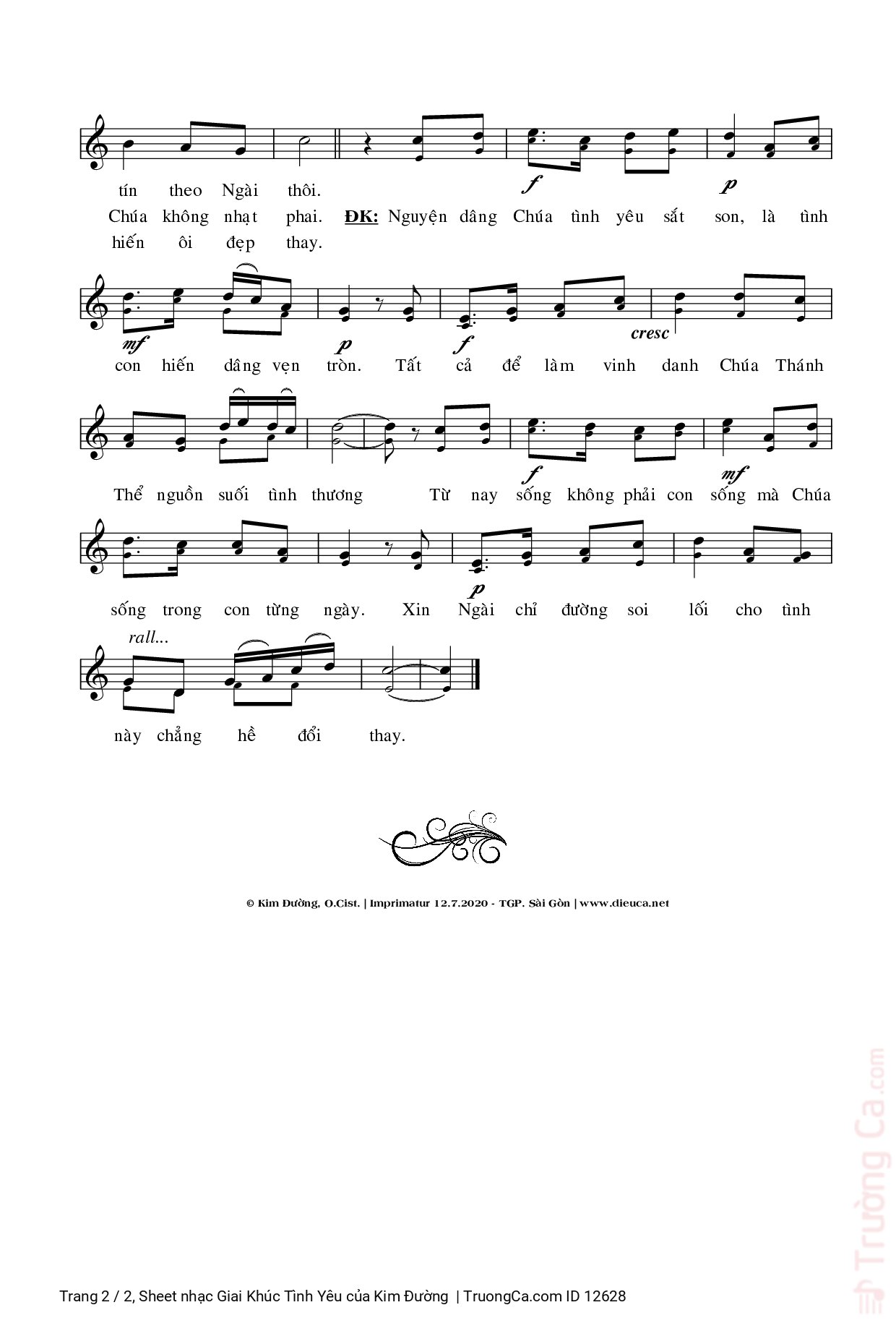 Page 2 of Sheet music PDF Giai Khúc Tình Yêu - Kim Đường