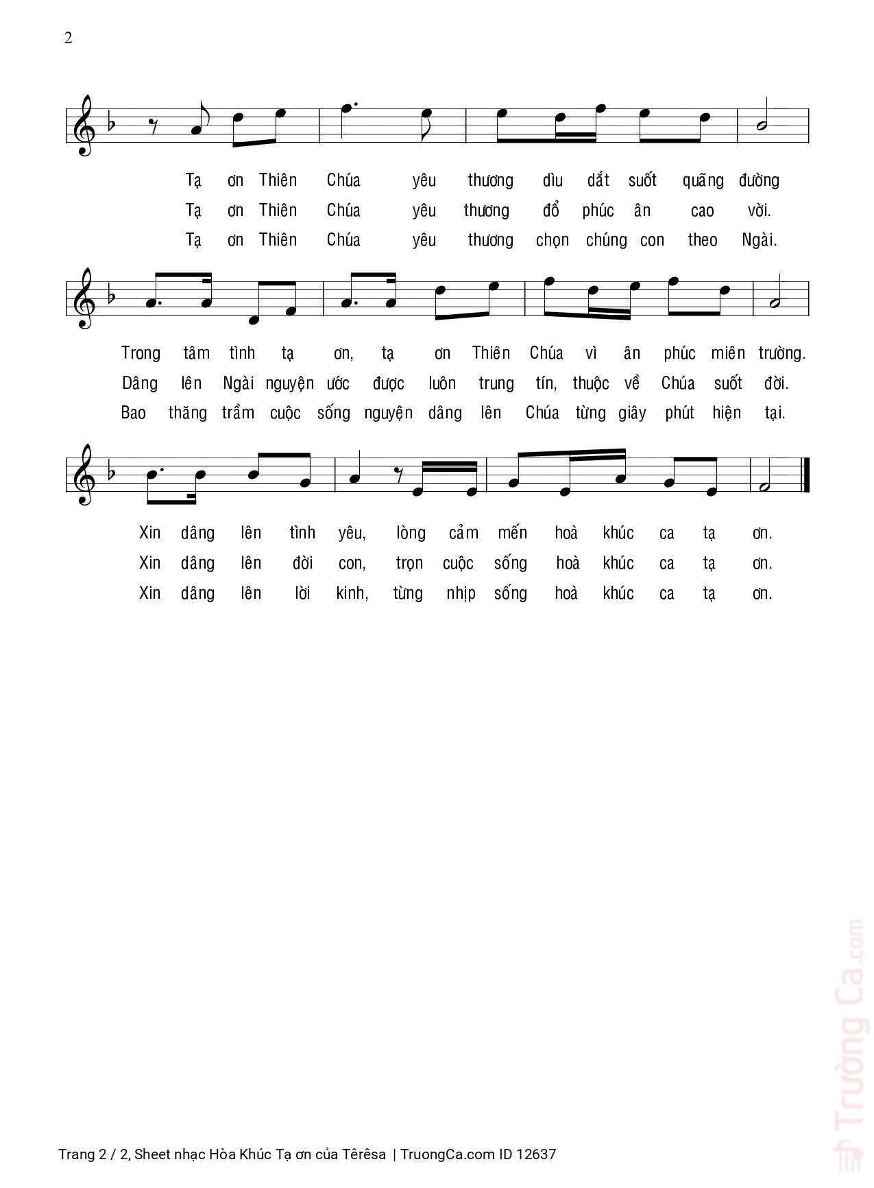 Page 2 of Sheet music PDF Hòa Khúc Tạ ơn - Têrêsa