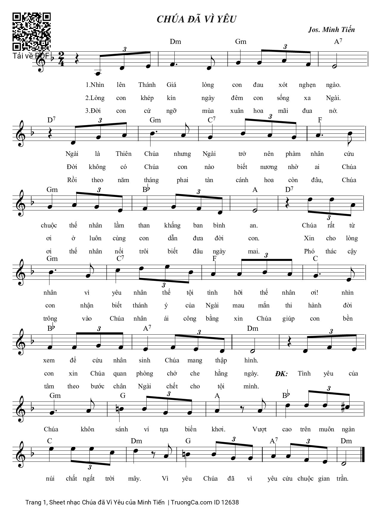 Page 1 of Sheet music PDF Chúa đã Vì Yêu - Minh Tiến