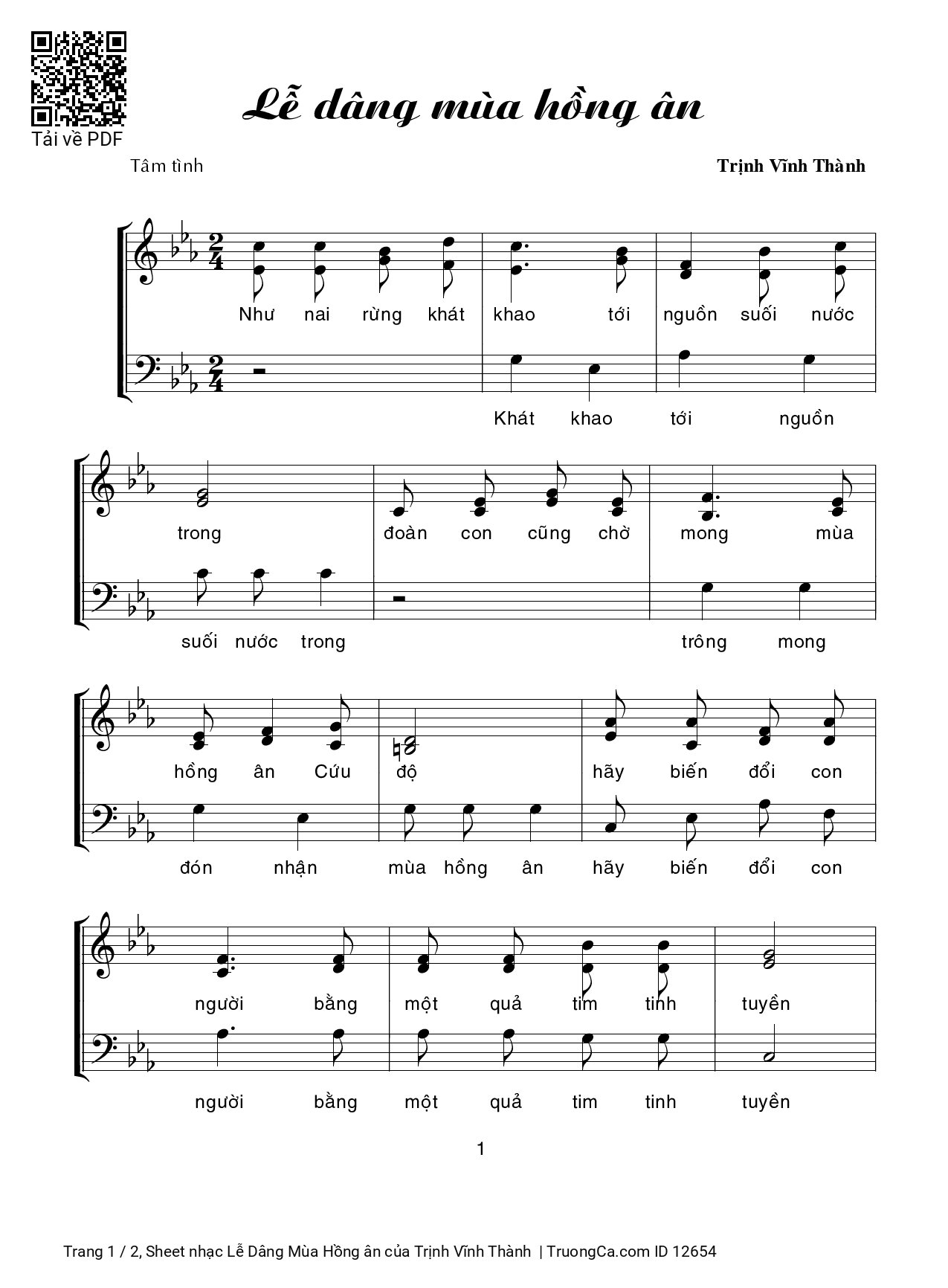 Sheet PDF of Lễ Dâng Mùa Hồng ân