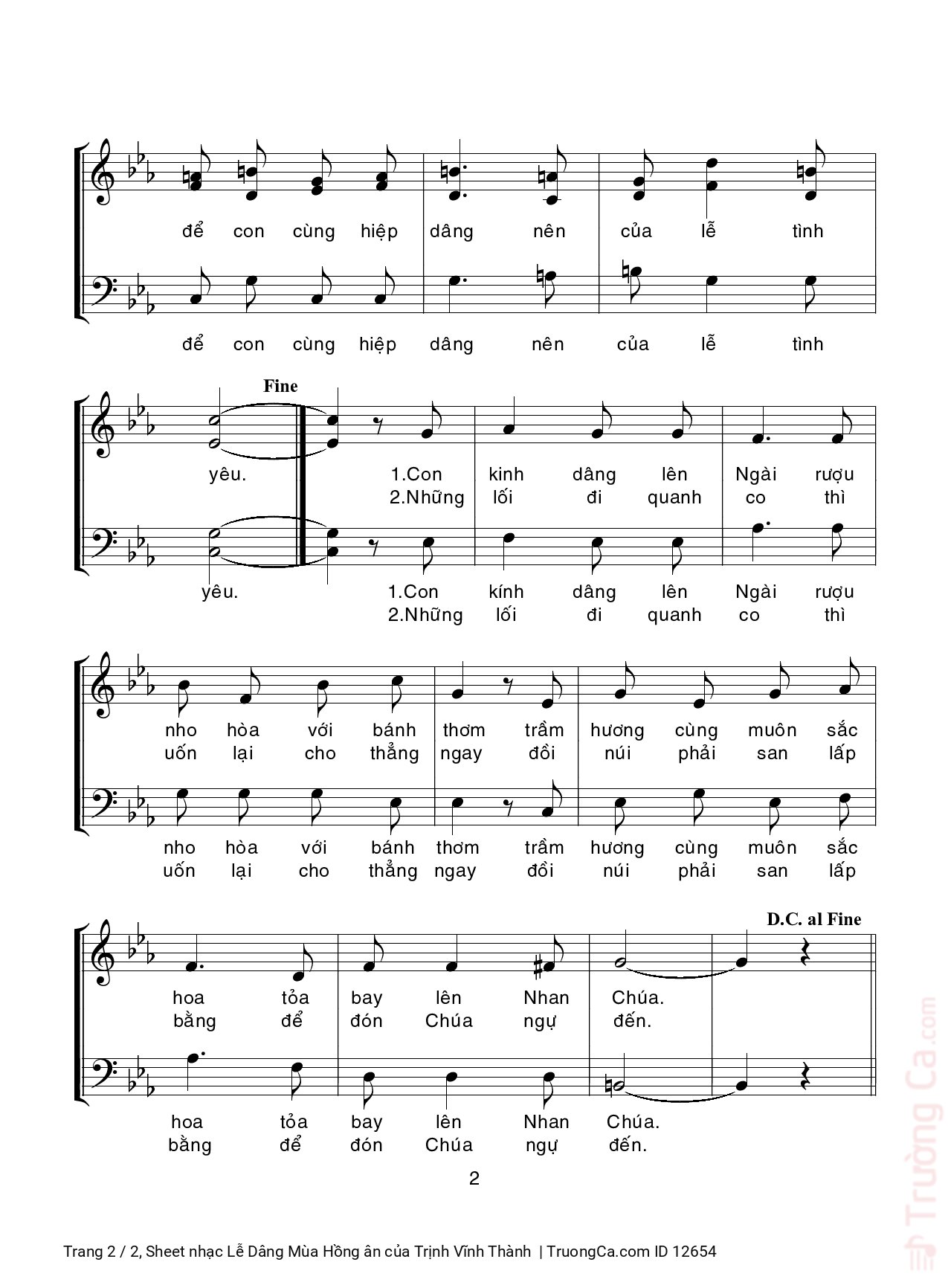 Page 2 of Sheet music PDF Lễ Dâng Mùa Hồng ân - Trịnh Vĩnh Thành