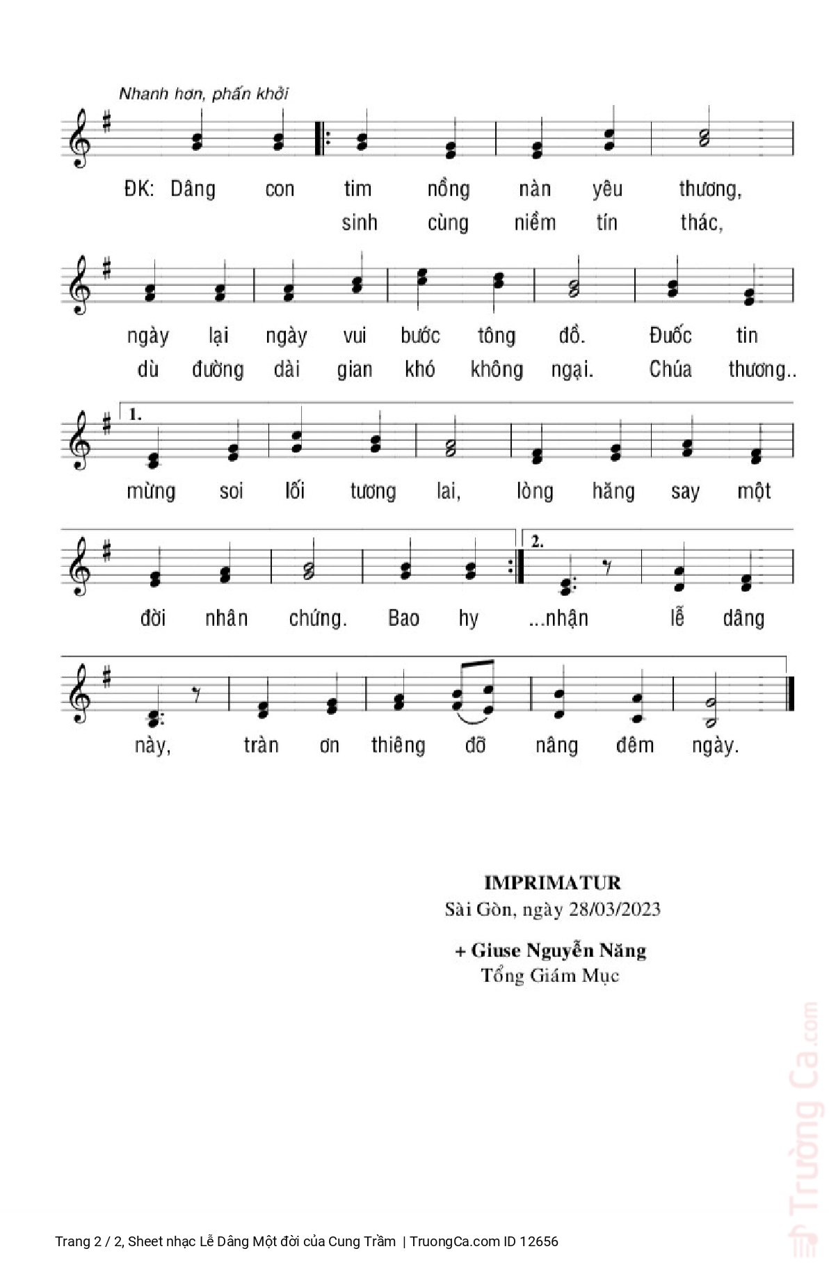 Page 2 of Sheet music PDF Lễ Dâng Một đời - Cung Trầm