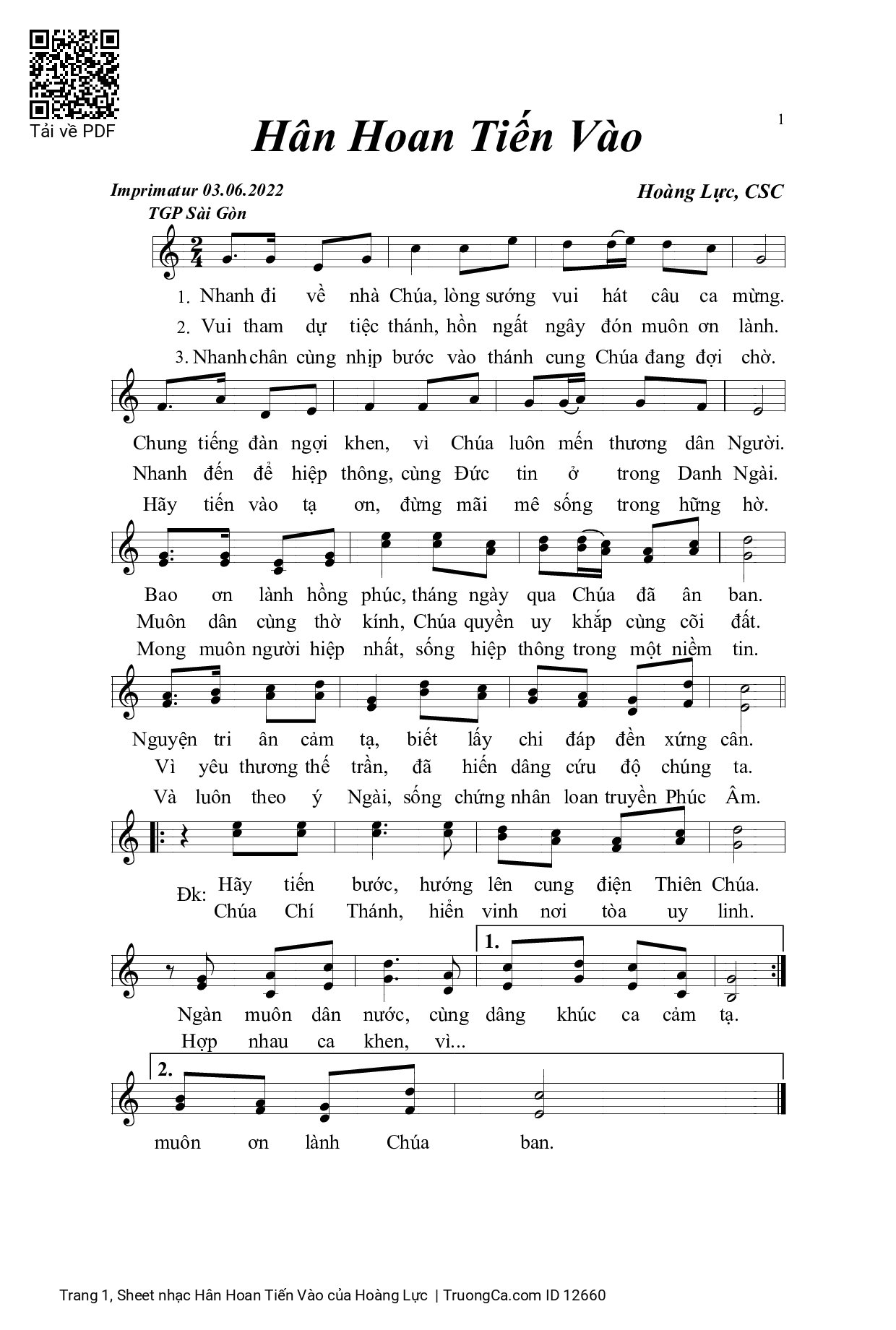 Sheet PDF of Hân Hoan Tiến Vào