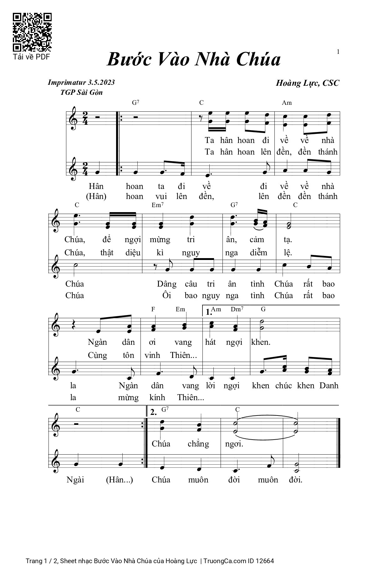 Sheet PDF of Bước Vào Nhà Chúa
