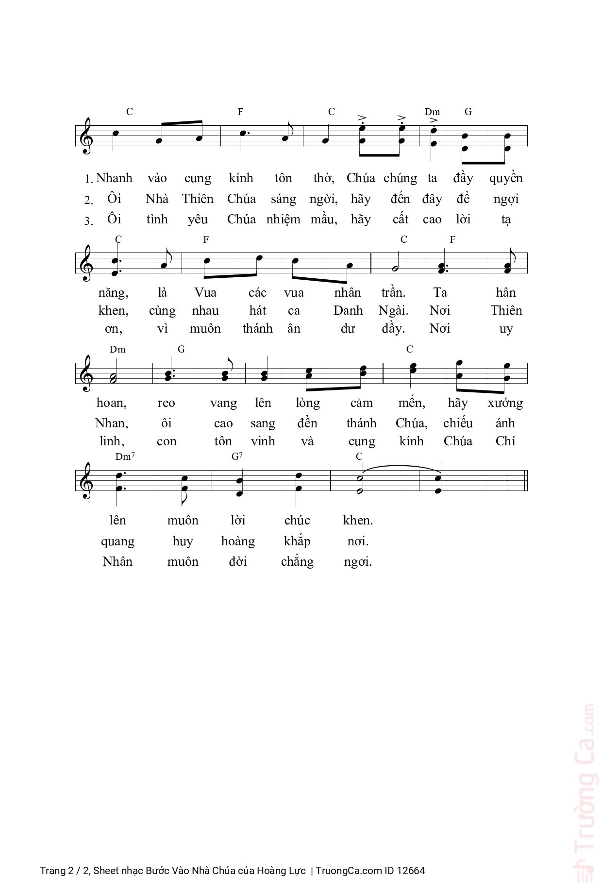 Page 2 of Sheet music PDF Bước Vào Nhà Chúa - Hoàng Lực