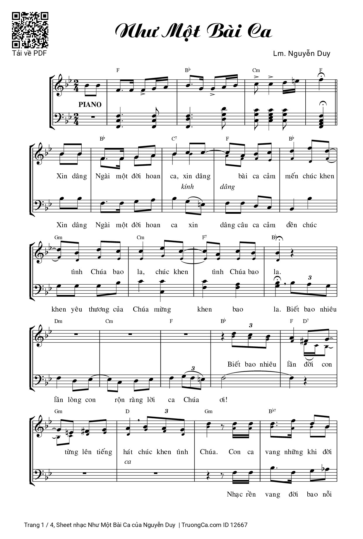 Sheet PDF of Như Một Bài Ca