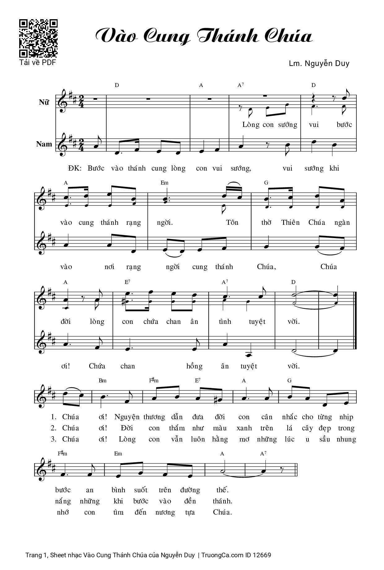 Sheet PDF of Vào Cung Thánh Chúa