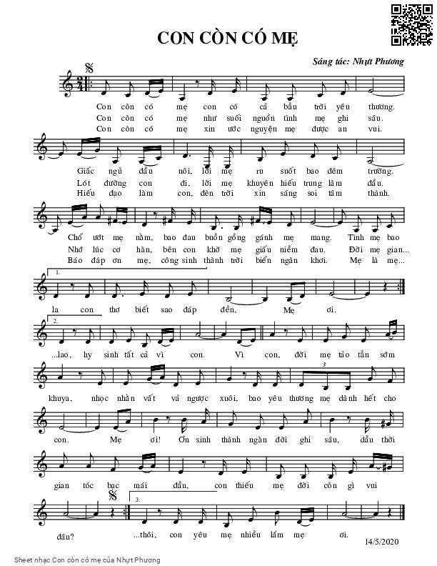 Page 1 of Sheet music PDF Con còn có mẹ - Nhựt Phương