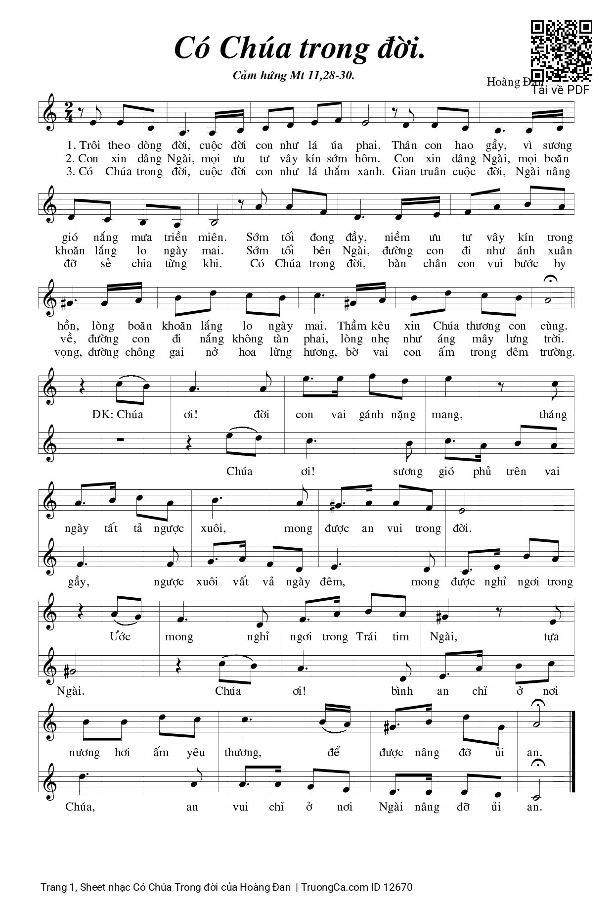 Page 1 of Sheet music PDF Có Chúa Trong đời - Hoàng Đan