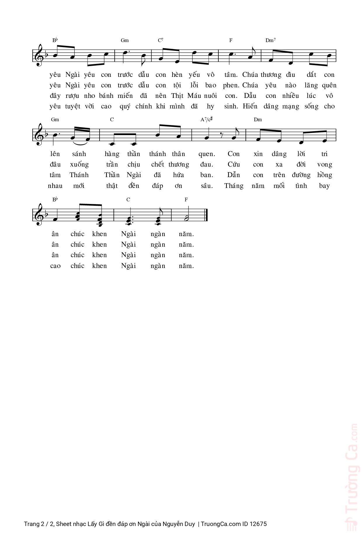 Page 2 of Sheet music PDF Lấy Gì đền đáp ơn Ngài - Nguyễn Duy