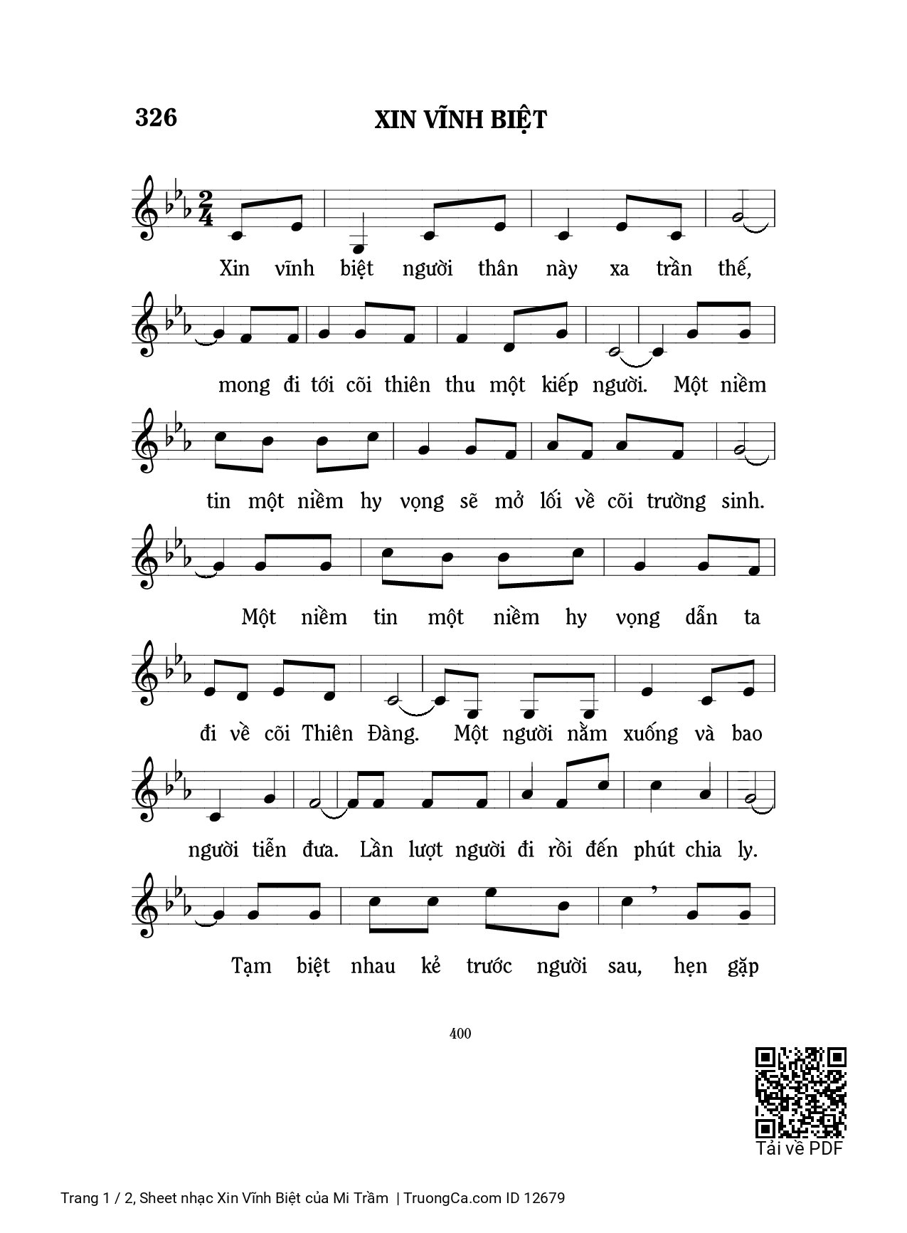 Sheet PDF of Xin Vĩnh Biệt