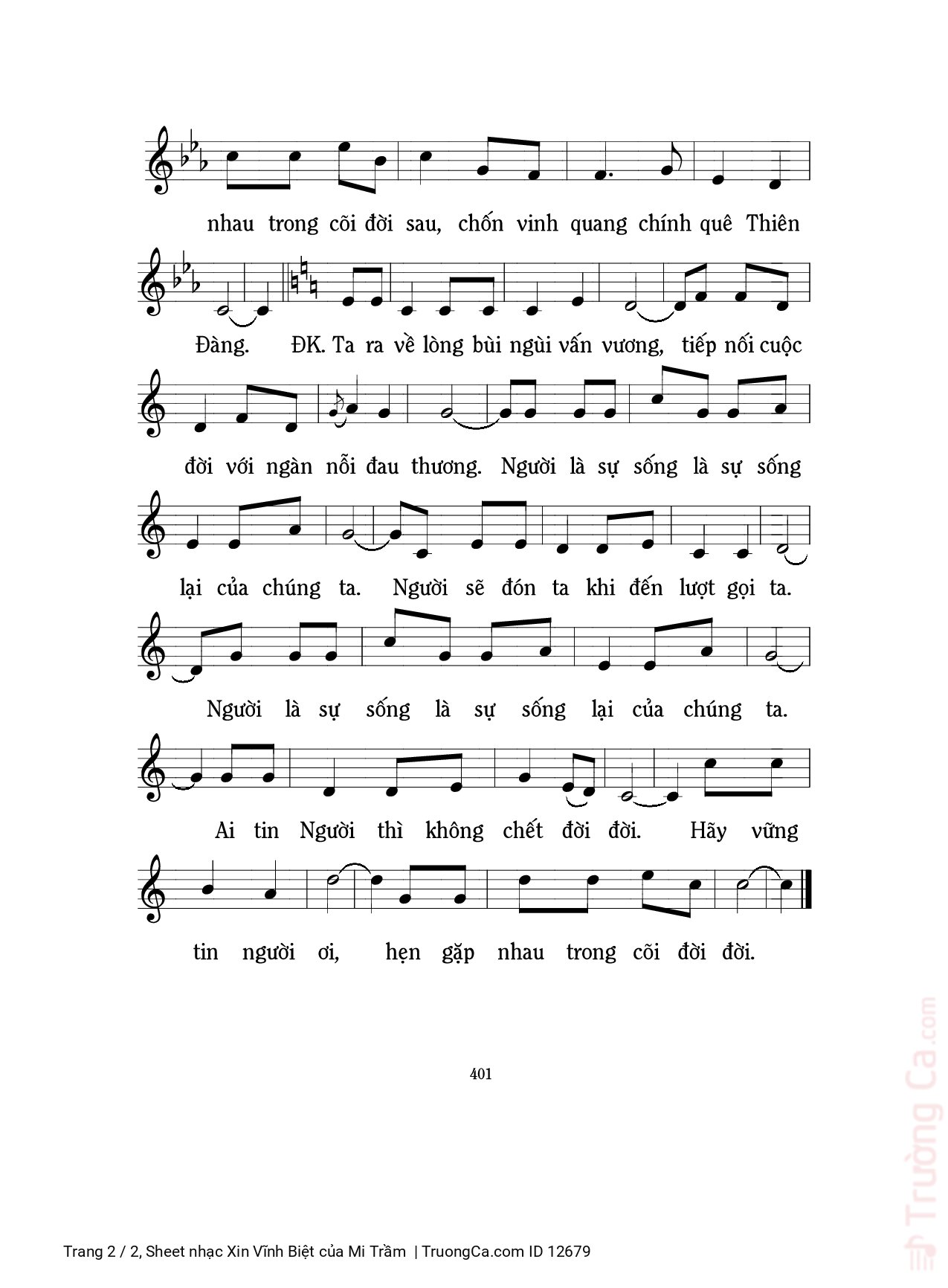 Page 2 of Sheet music PDF Xin Vĩnh Biệt - Mi Trầm