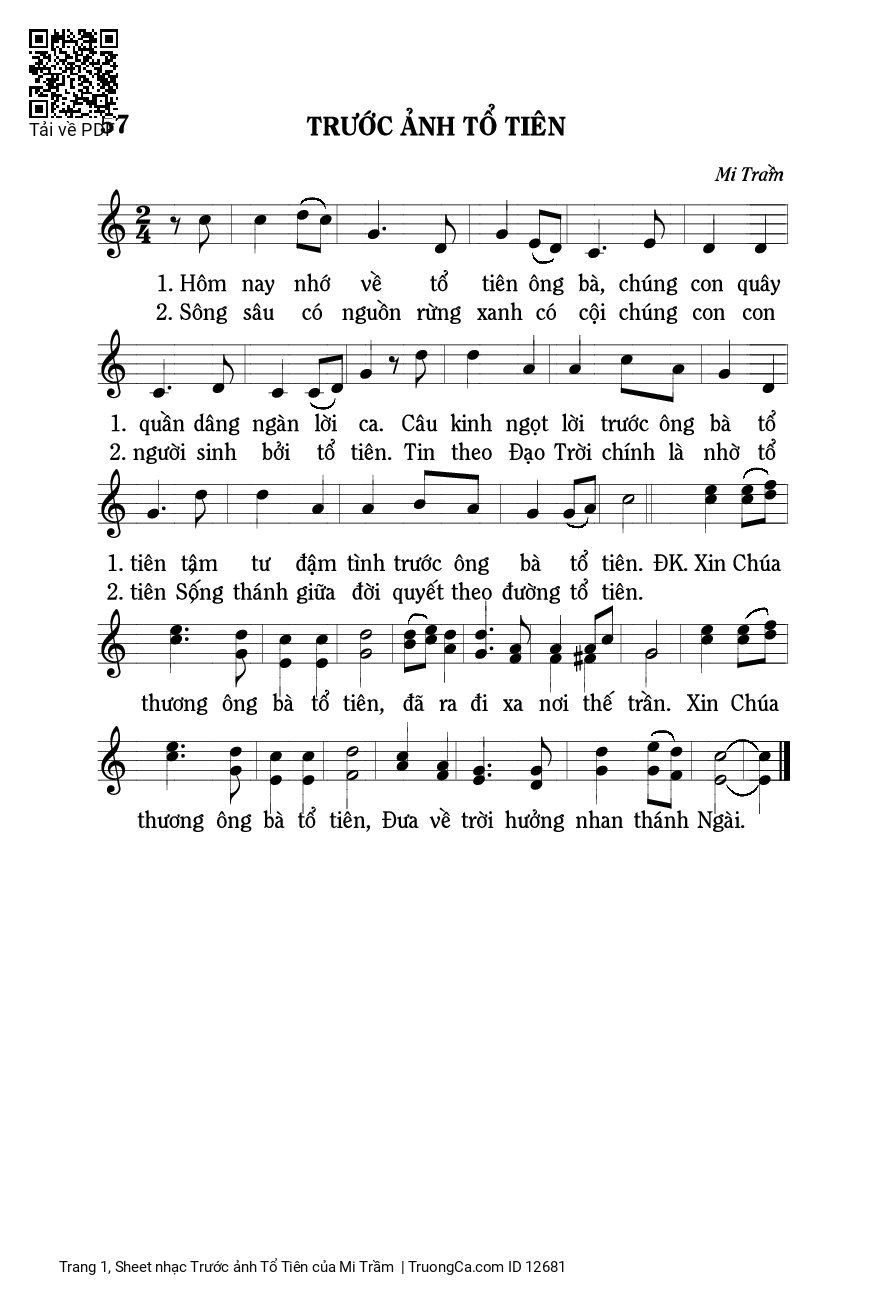 Page 1 of Sheet music PDF Trước ảnh Tổ Tiên - Mi Trầm