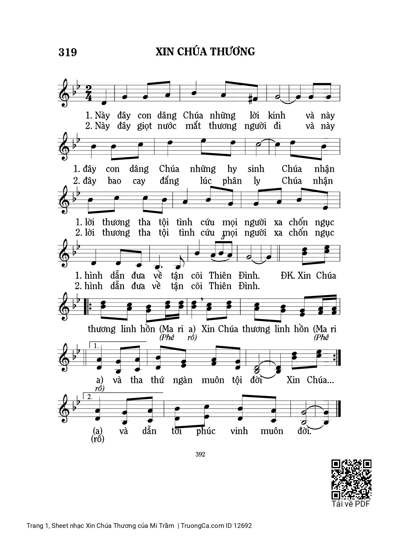 Page 1 of Sheet music PDF Xin Chúa Thương - Mi Trầm
