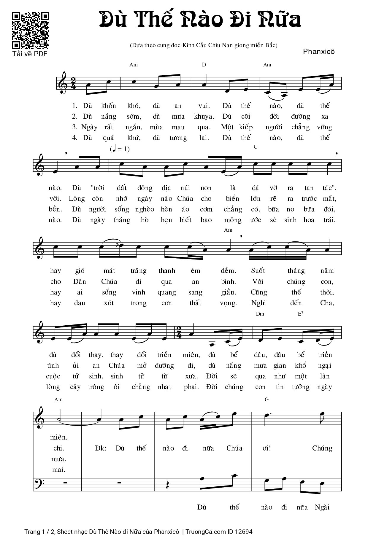 Page 1 of Sheet music PDF Dù Thế Nào đi Nữa - Phanxicô