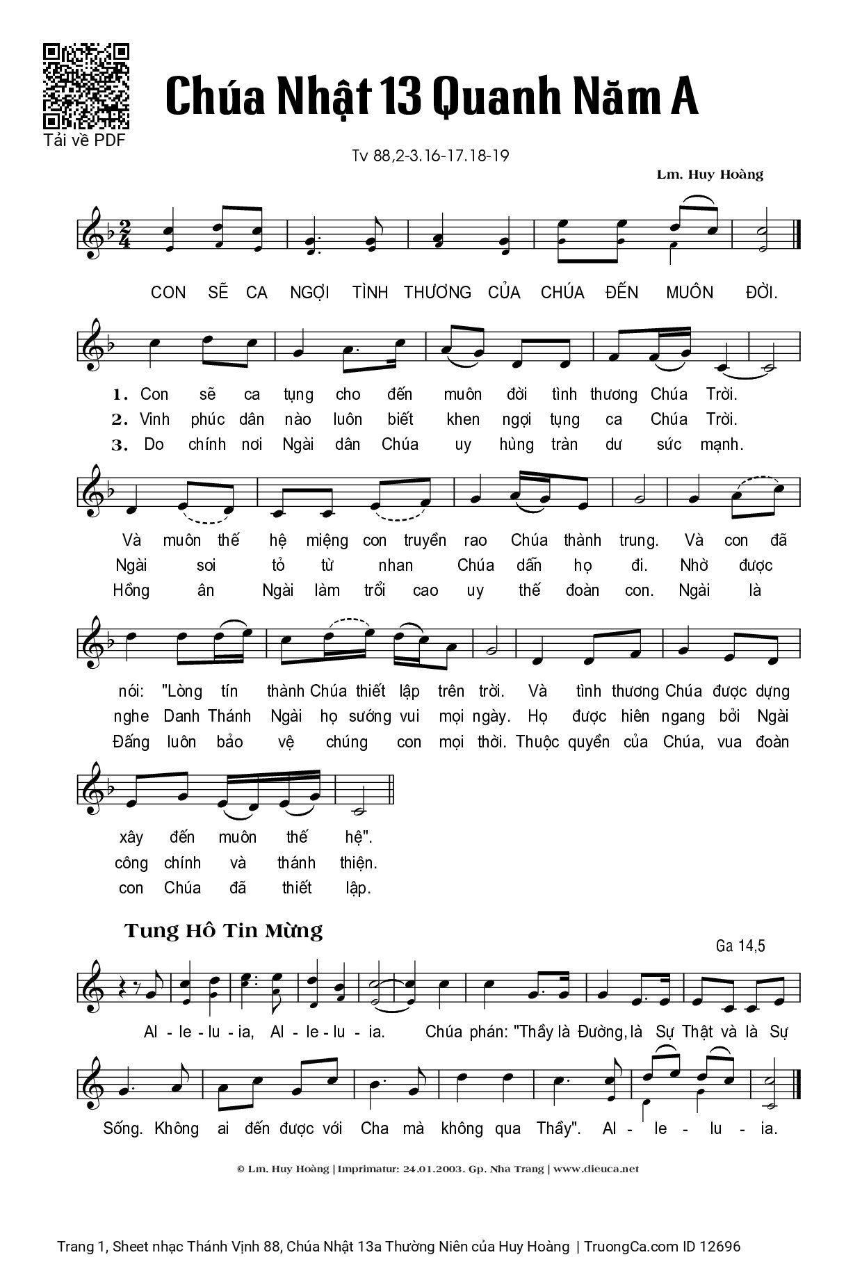 Page 1 of Sheet music PDF Thánh Vịnh 88, Chúa Nhật 13a Thường Niên - Huy Hoàng